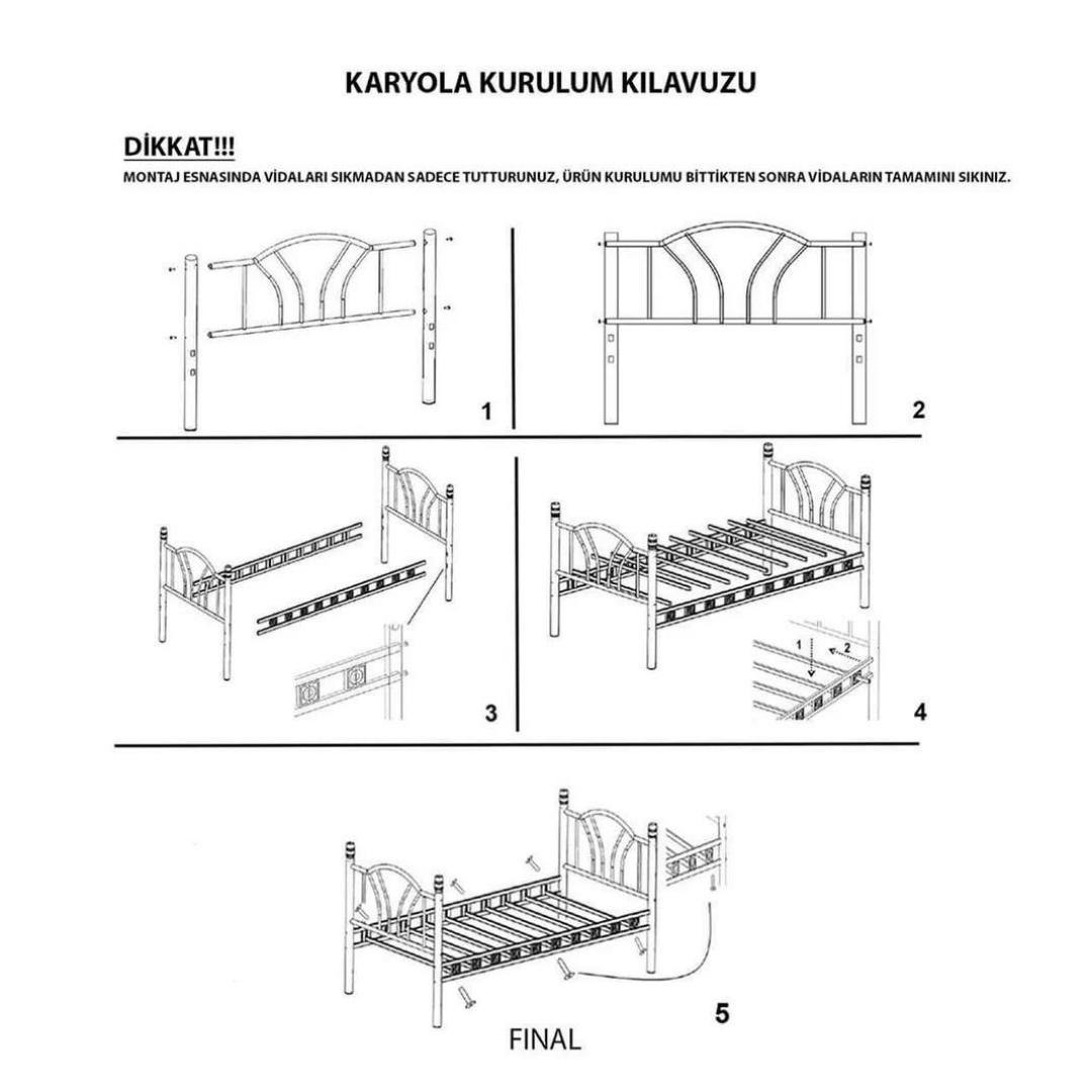 Reyo Orkide Tek Kişilik Ferforje  Siyah Metal Karyola 120x200