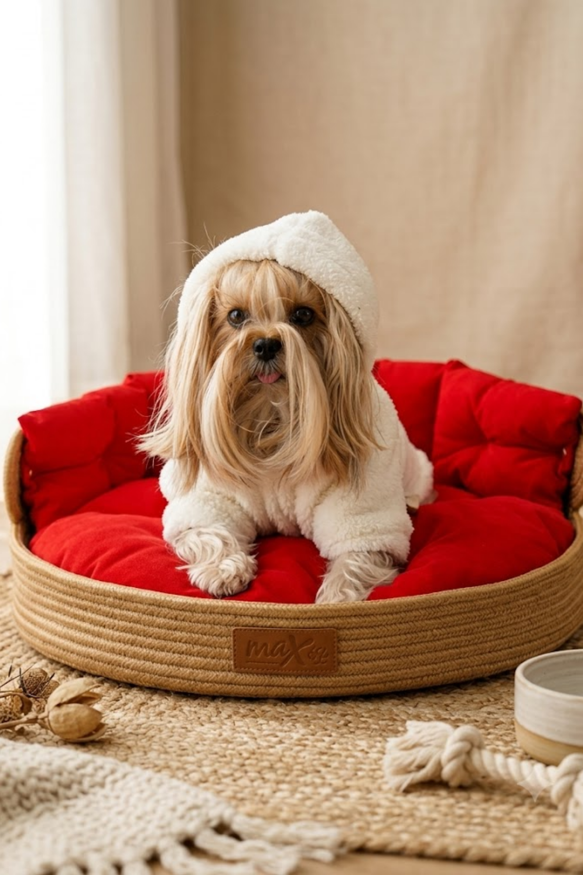 Reyo Max Design Maxie Tress Kedi ve Köpek Yatağı Kırmızı – Su Geçirmez Kumaşlı, Yumuşak ve Konforlu Evcil Hayvan Yatağı
