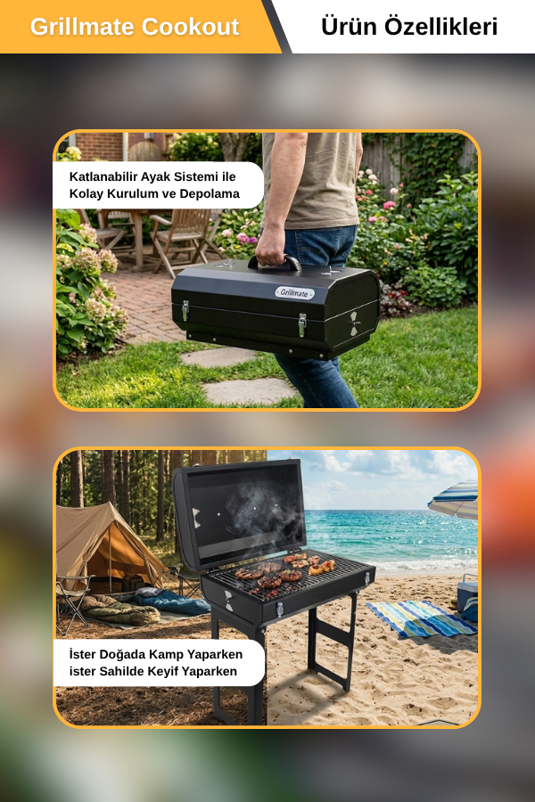 Grillmate Cookout Katlanır Ayak Kilitli Barbekü Mangal
