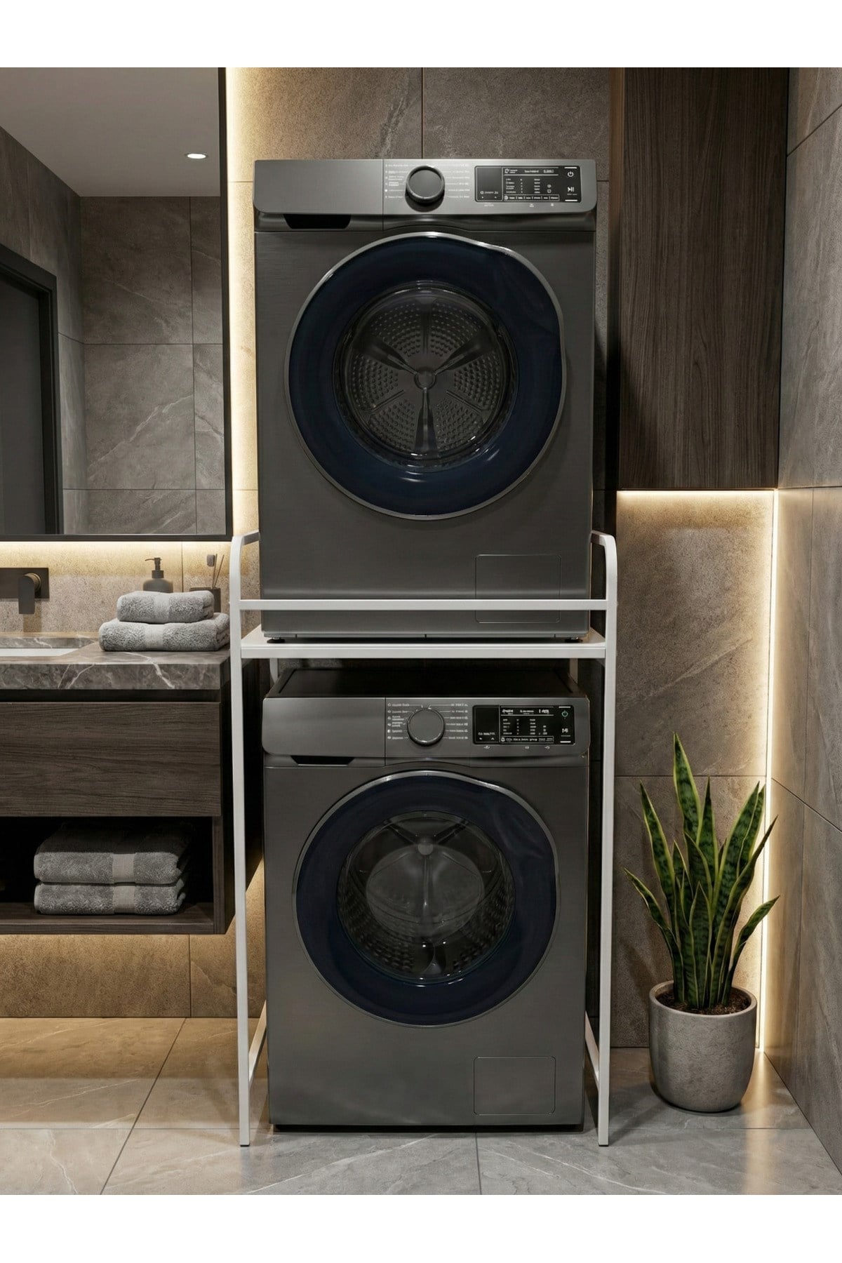 Reyo Falez 2 Katlı Çamaşır Makinesi Üstü Dolap Metal Banyo Organizeri Çok Amaçlı Raf - Beyaz 261