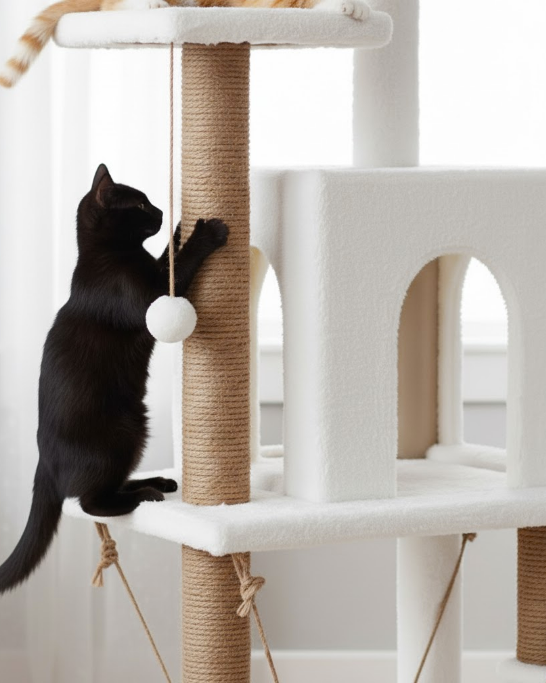 Reyo Pet Y01 Salıncaklı Yuvalı Lüx Kedi Tırmalama Oyun Evi Beyaz