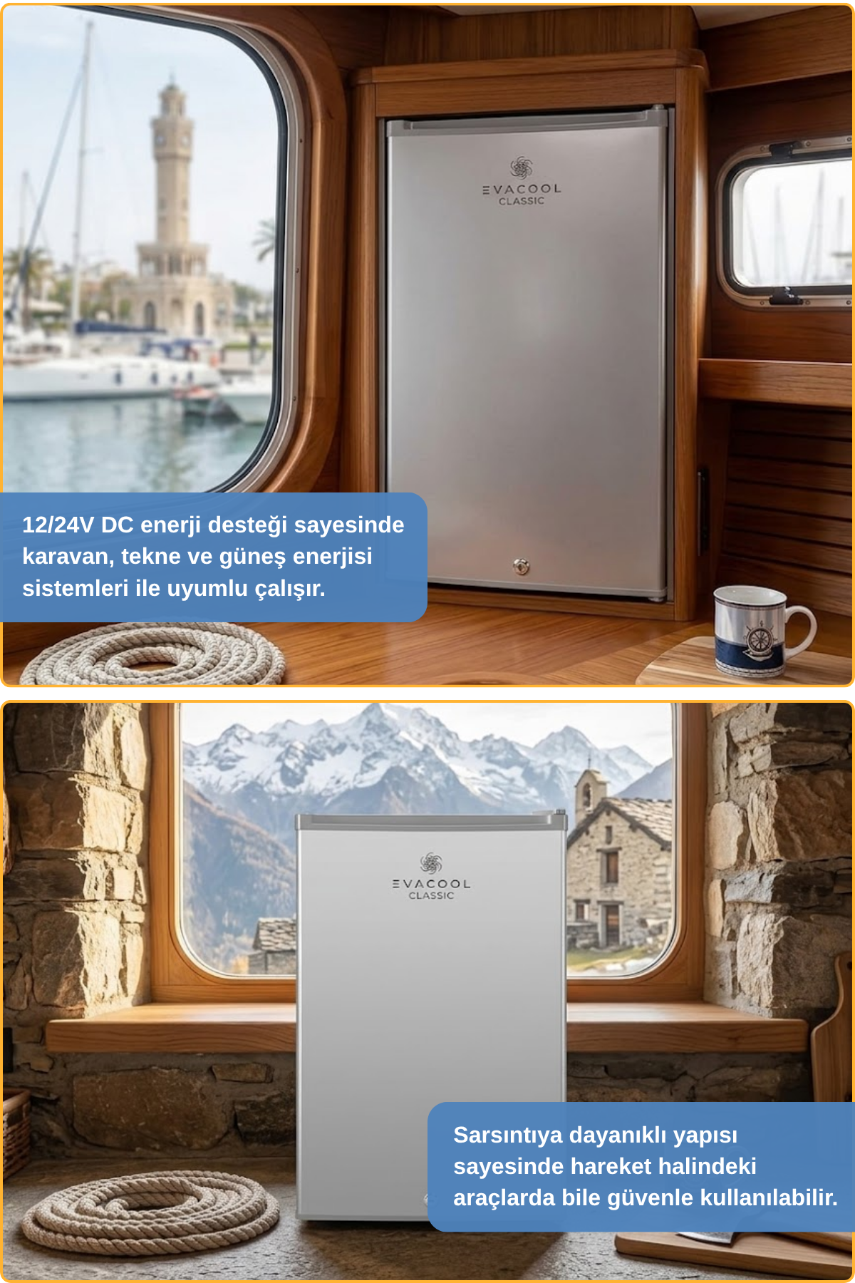 Evacool EVAMARIN90 Silver 12/24v 90 Litre Dağ Evi Tekne Karavan Buzdolabı