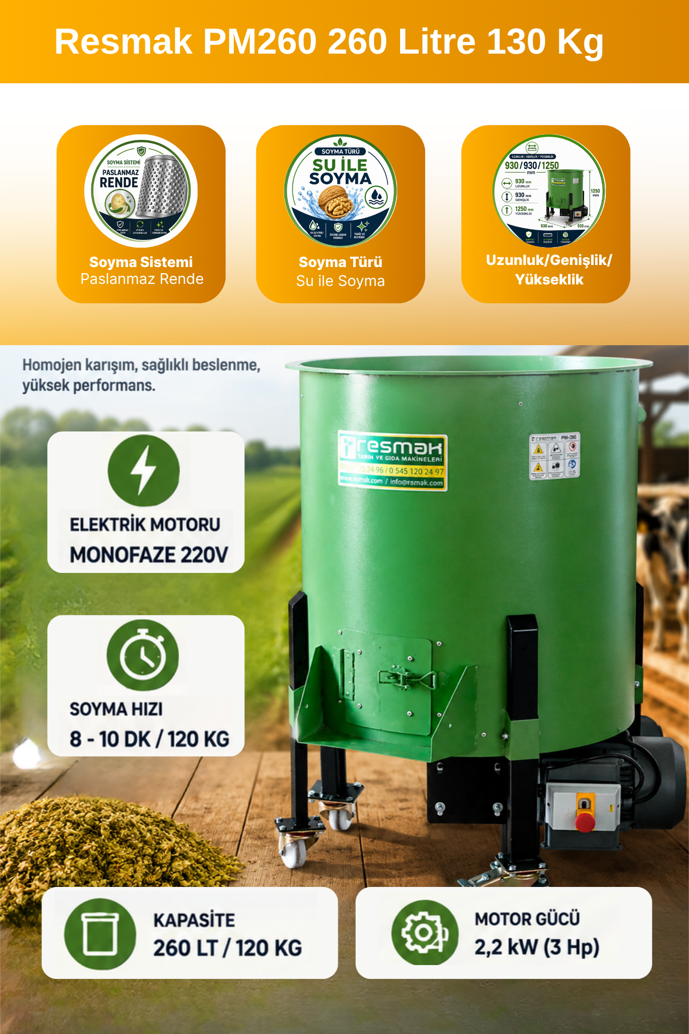 Resmak PM260 260 Litre 130 Kg Ceviz Soyma Makinesi
