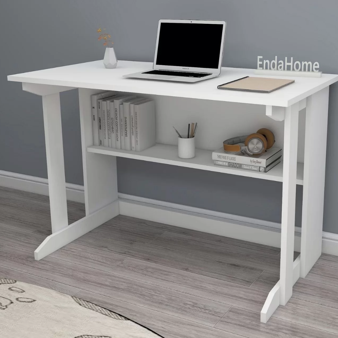 Enda Home Pillar Kütüphaneli Geniş Çalışma Masası 100x56 Cm Beyaz