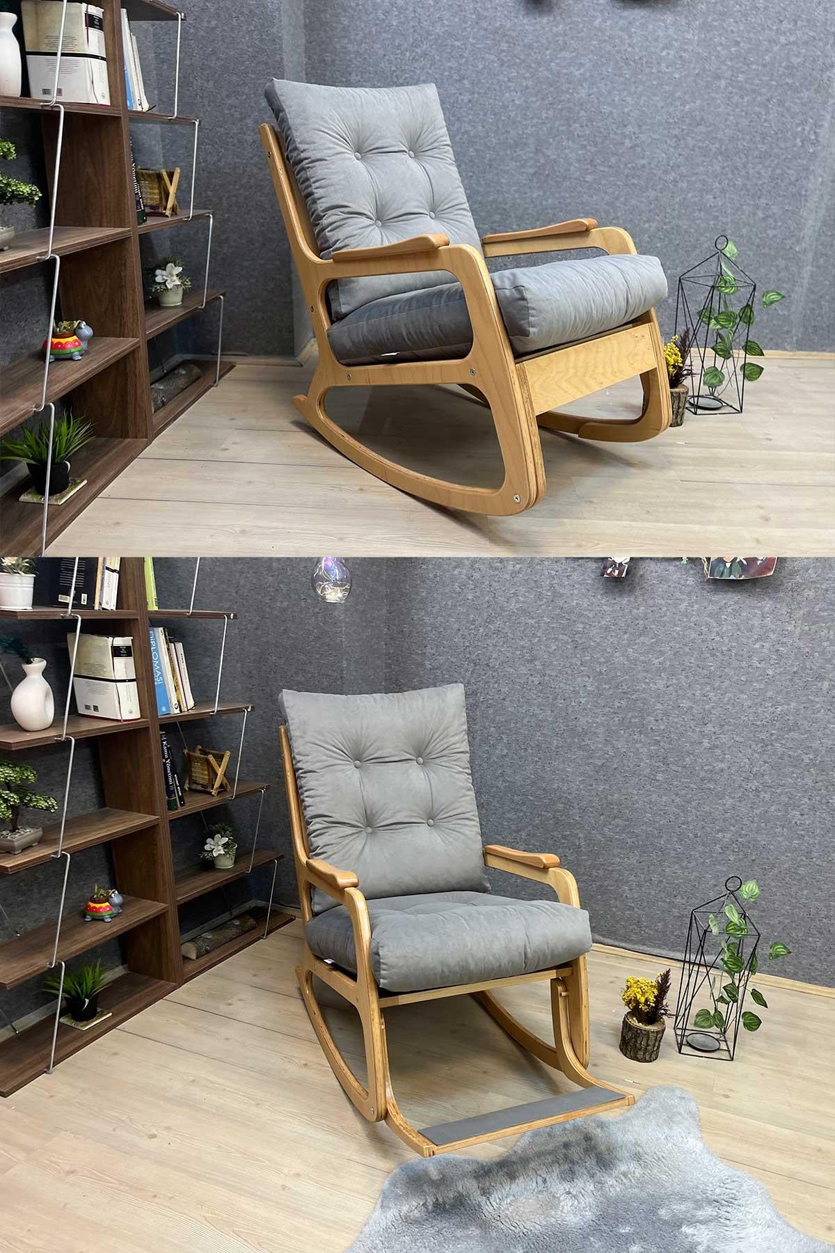 Asedia Kontes Naturel Açık Gri Dolgu Minderli Sallanan Sandalye Dinlenme Koltuğu Baba Koltuğu