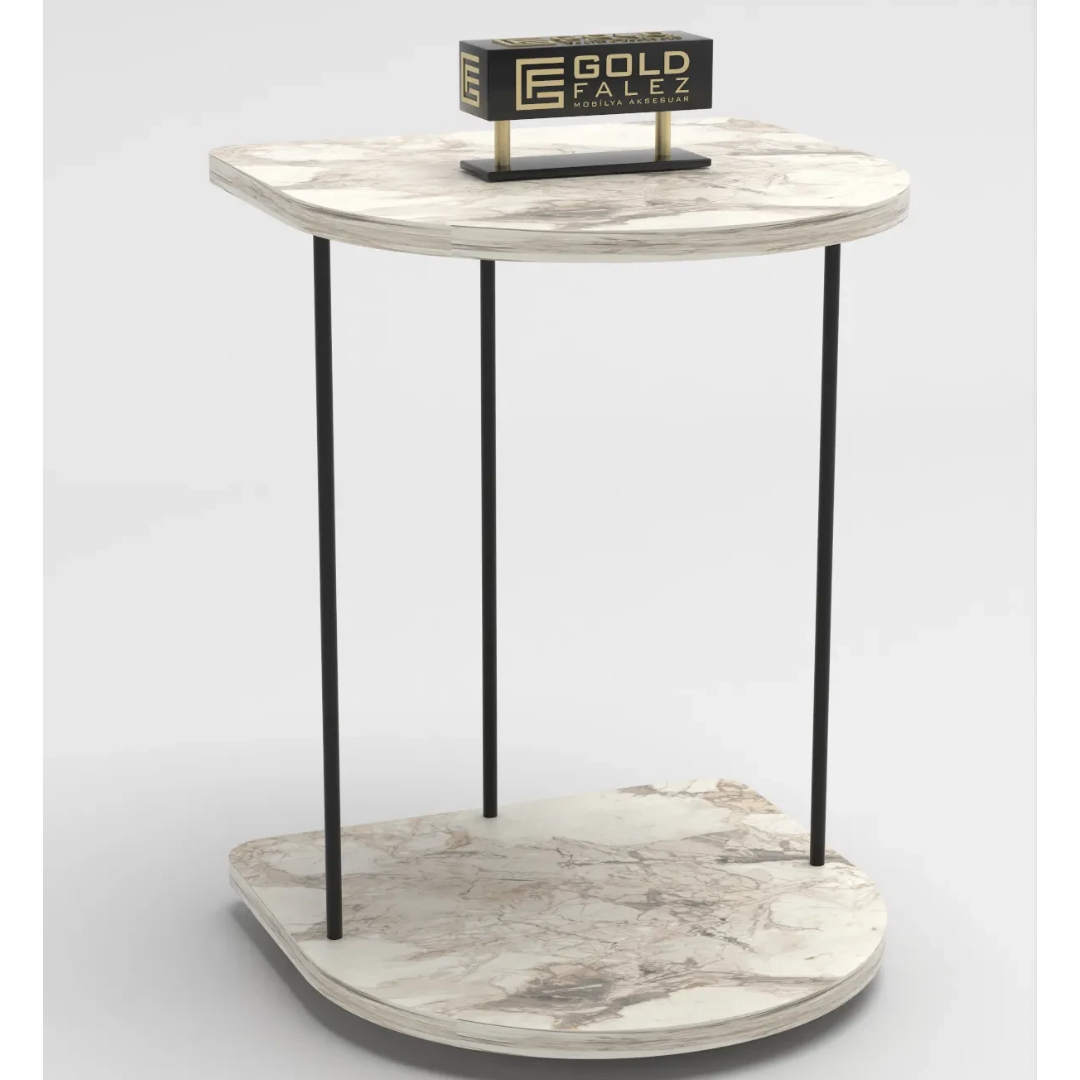 Gold Falez Tekerlekli Yan Sehpa Oval Efes