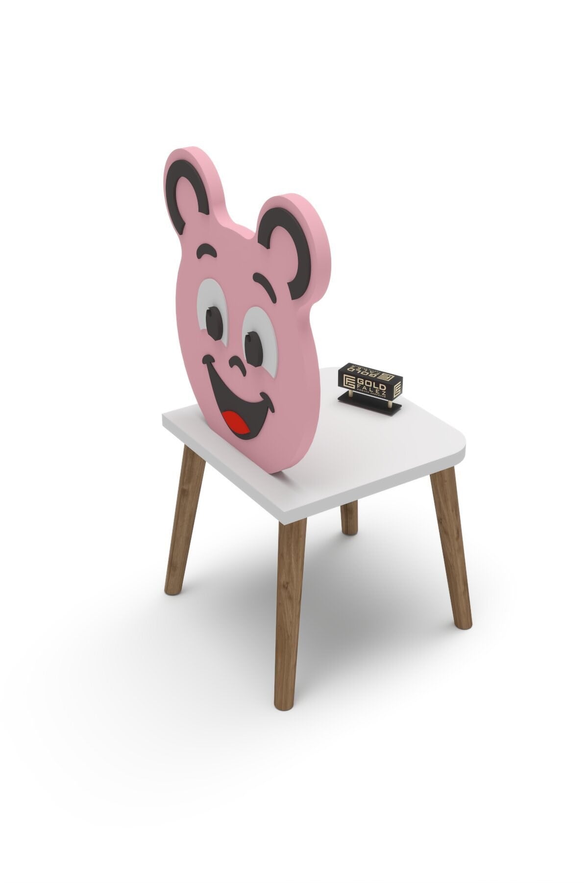 Reyo Falez Happy Face Çocuk Sandalyesi, Ahşap Ayaklı, Sevimli Figürlü Pembe