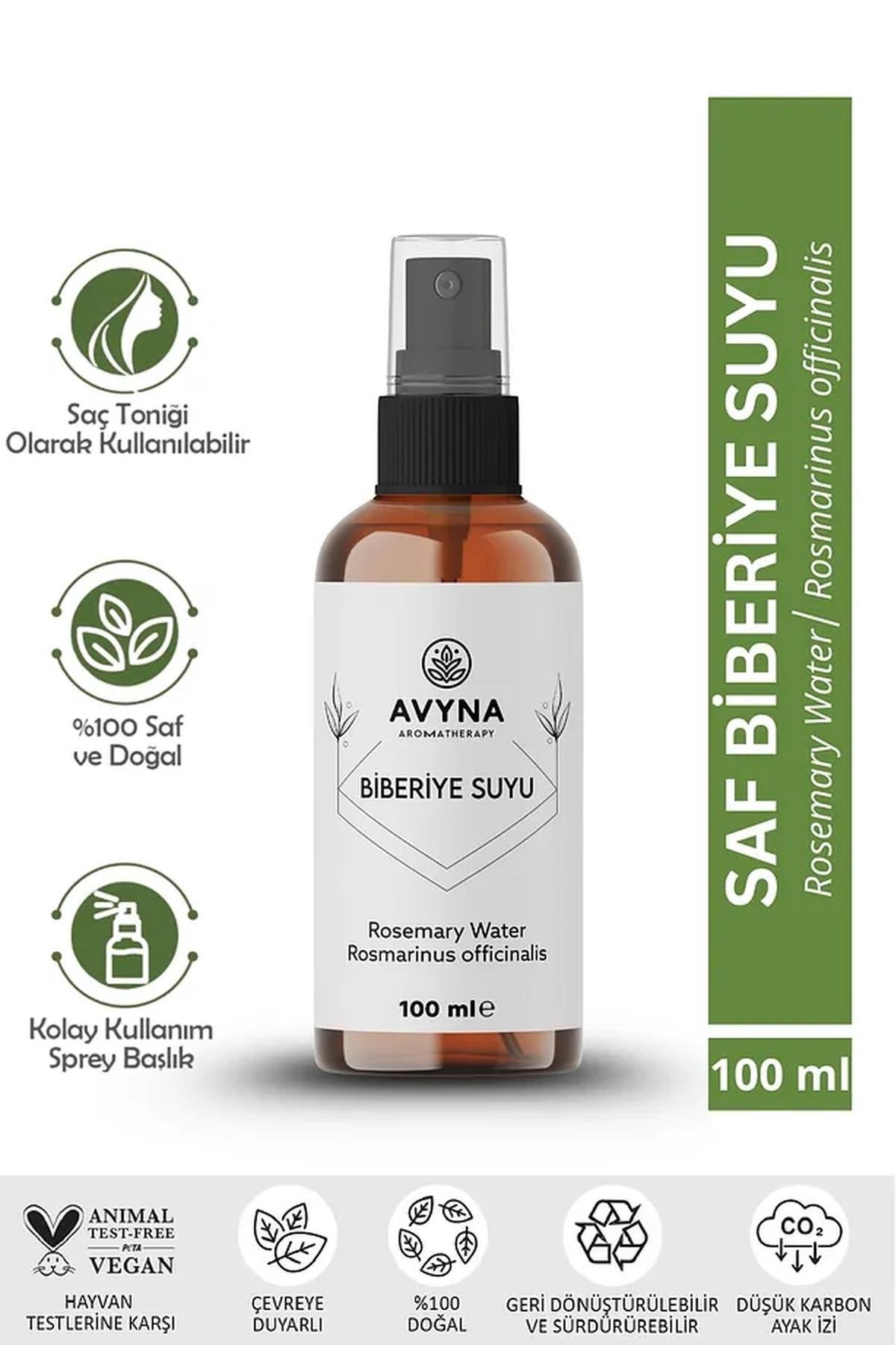 Avyna Biberiye Suyu Dökülme Karşıtı ve Saç Uzamasını Destekleyici 100 ml Saç Toniği %100 Doğal ve Saf 