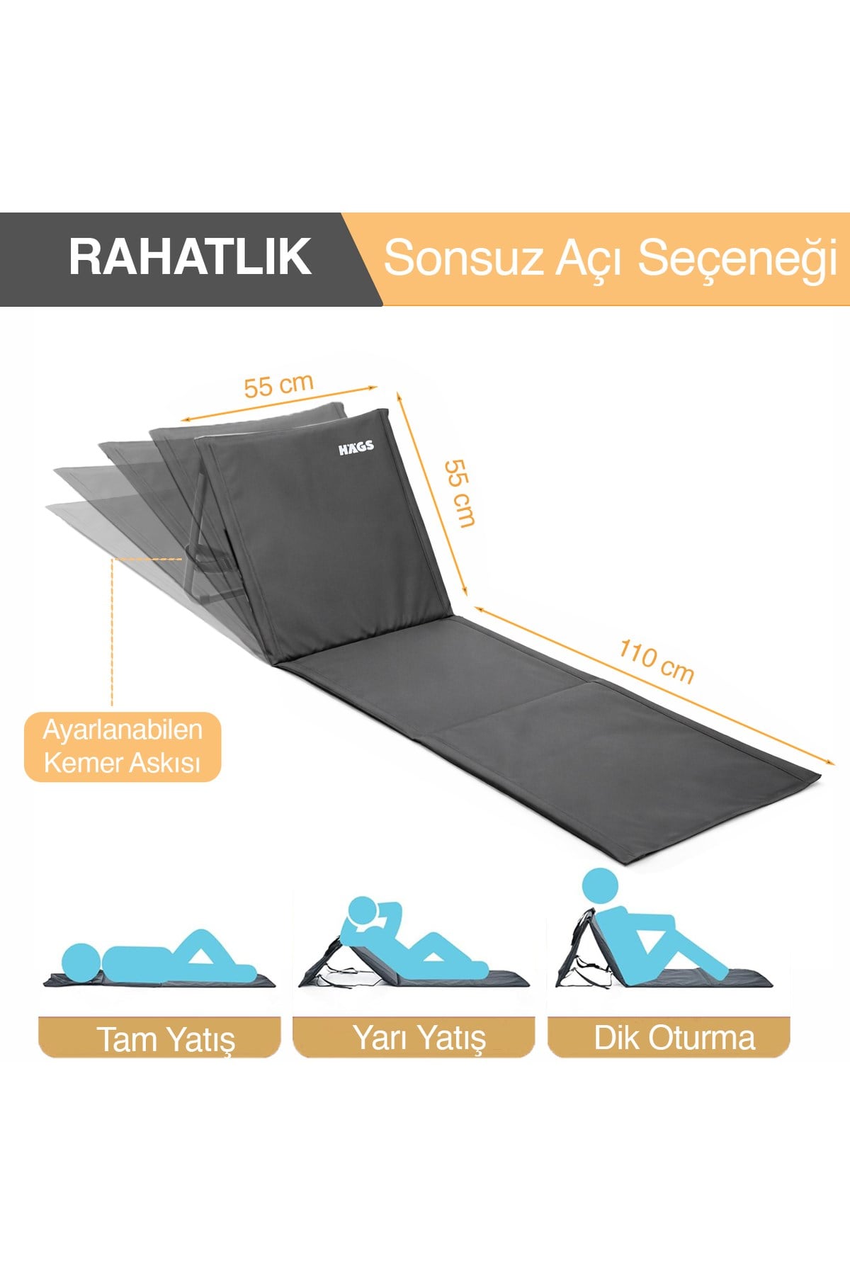 Haegs Katlanabilir Sırt Destekli Kamp ve Plaj Matı, Katlanır Şezlong, Plaj Zemin Sandalyesi, Fermuar Cepli, Kamp, Piknik, Havuz Başı, Deniz, Plaj için Mat, Yeşil