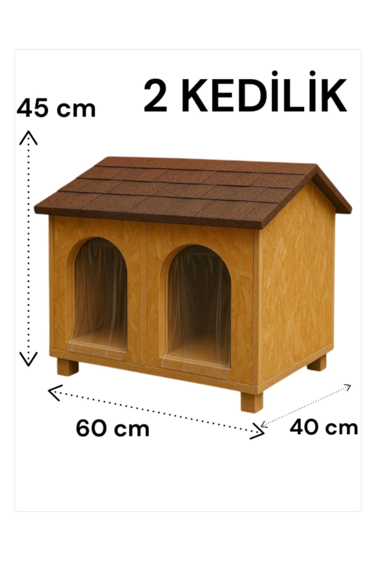 Narım 2 Kedilik Kedi Evi Su ve Soğuk Yalıtımlı İç ve Dış Mekan Kedi Barınağı