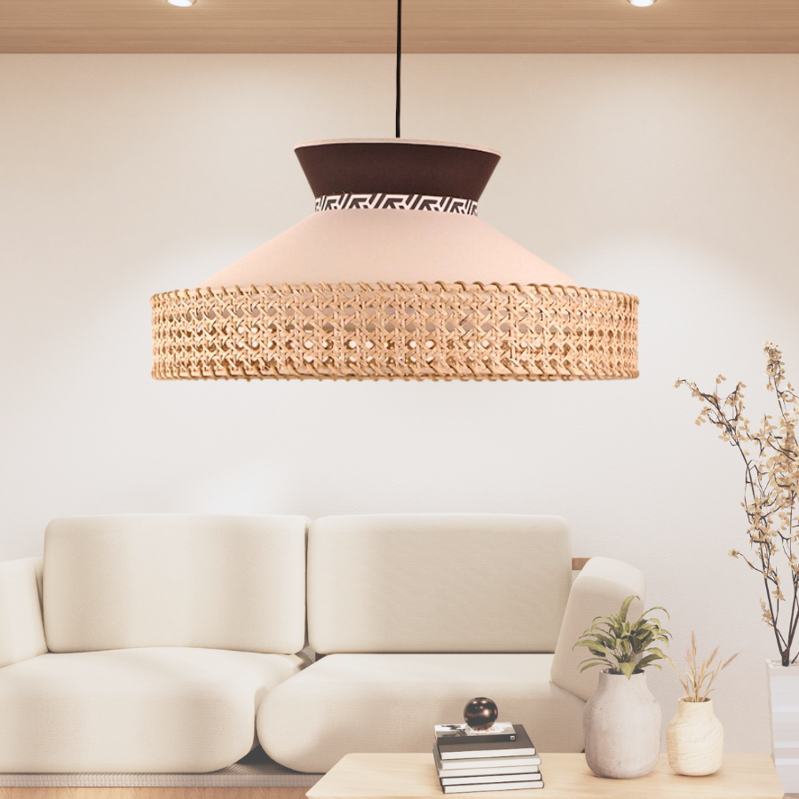 Mylamp Ece Kahve Krem ve Krem Örgülü Doğal Hazeran Avize 50x30 cm HZ-H-48