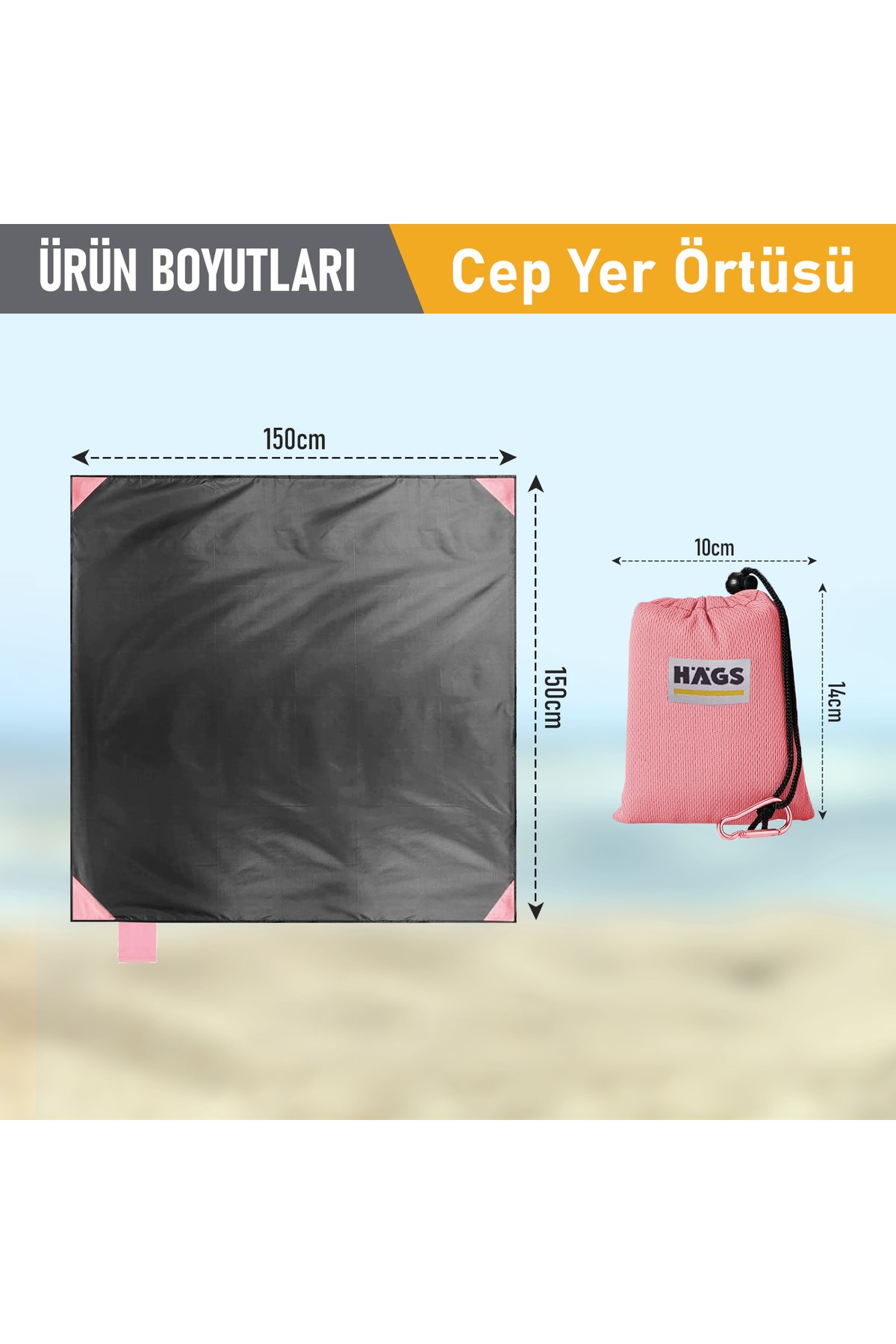 Haegs Cep Yer Örtüsü, Piknik örtüsü Kamp Matı, Plaj Yer Örtüsü, Su Geçirmez, Kum Tutmaz, Hızlı Kurur, Hafif, Katlanabilir İnce Zemin Örtüsü Outdoor Açık Hava Kamp Yürüyüş Seyahat için - El Askılı - 150-150cm - Pembe