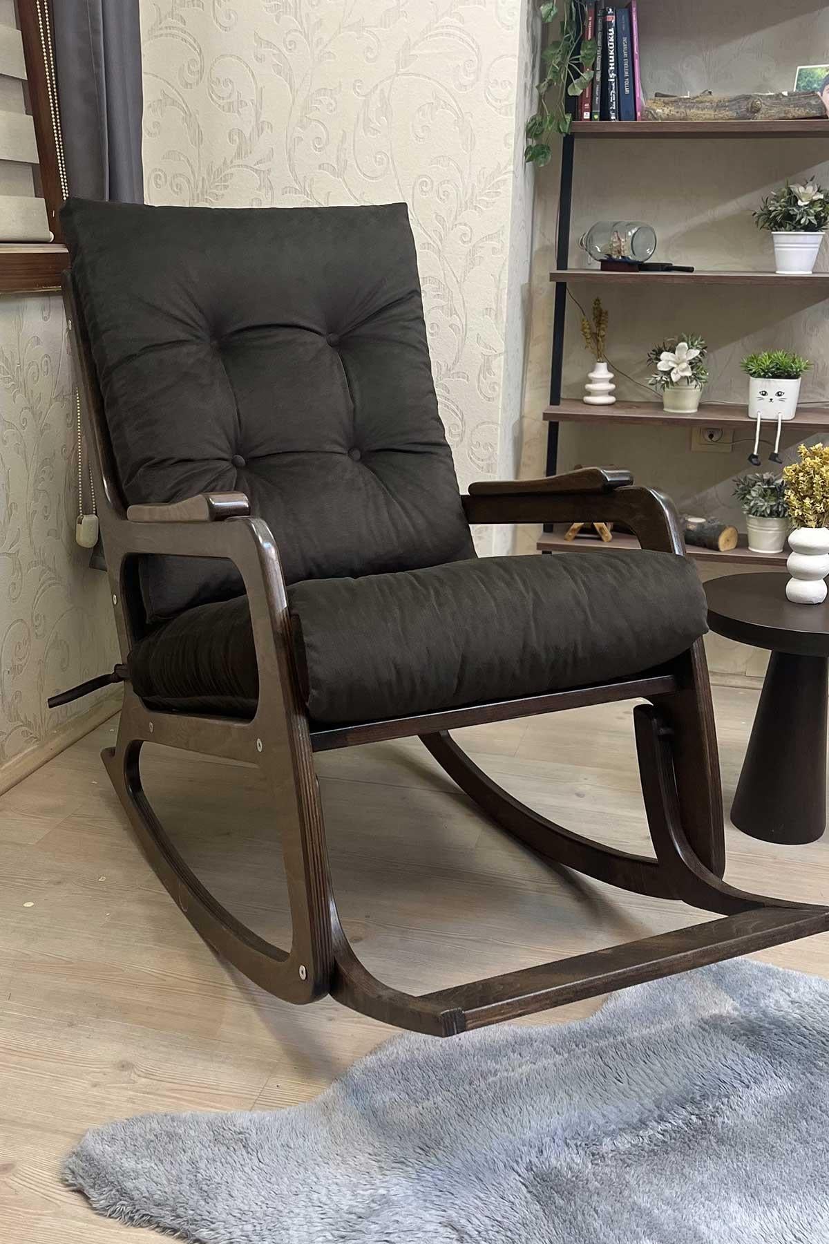 Asedia Kontes Ceviz Acı Kahve Dolgu Minderli Sallanan Sandalye Dinlenme Koltuğu Baba Koltuğu