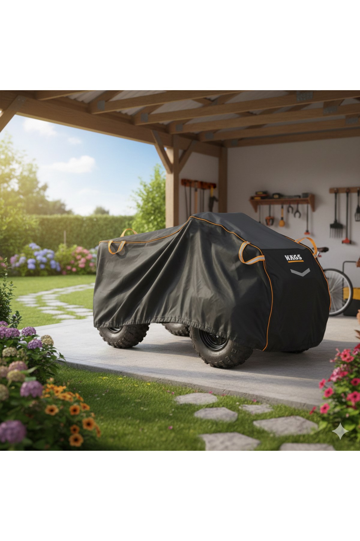 Haegs ATV Brandası, ATV Koruma Kılıfı, Örtüsü Su Geçirmez Dış Mekan Ağır Hizmet Tipi, 4 Mevsim (XXL-220-95-105) - Siyah - Gri