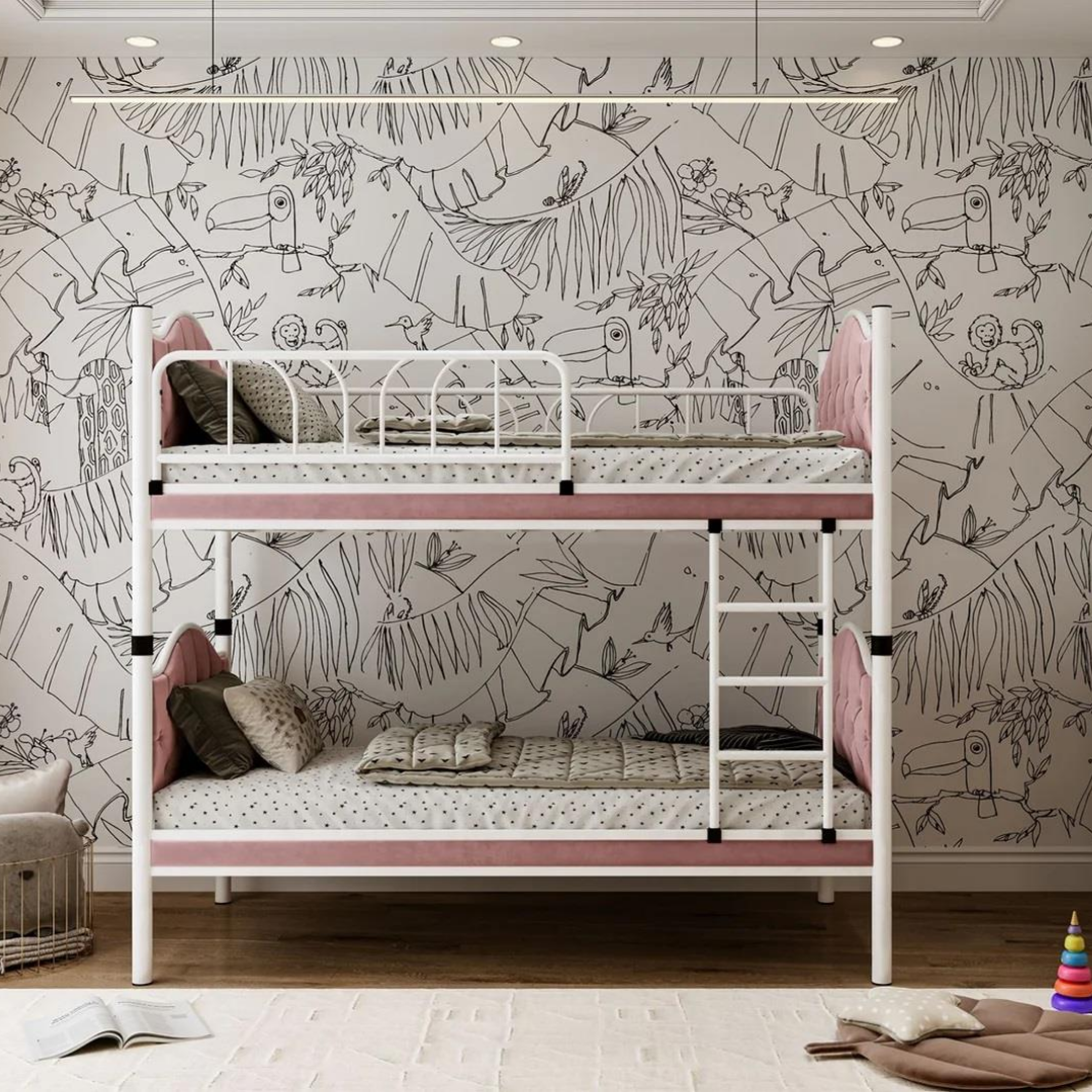 Reyo Melis Çift Katlı Metal Pembe Ranza ve Karyola 90x200