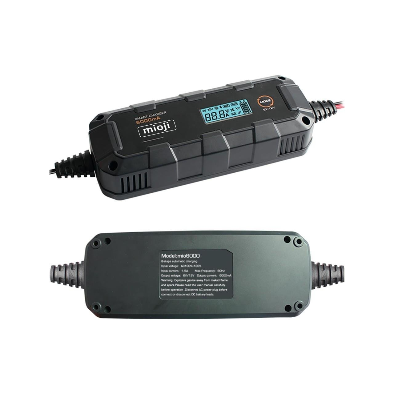 Mioji Mio 6000 6A 6V ve 12V Araba Şarj, Akü Bakım, Damlama Şarj Cihazı ve Motosiklet, ATV, Lityum ve Derin Döngülü Aküler için Kükürt Giderici Akıllı Akü Şarj Cihazı