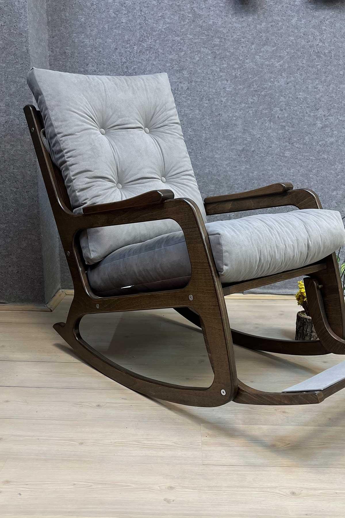 Asedia Kontes Lake Siyah Açık Gri Dolgu Minderli Sallanan Sandalye Dinlenme Koltuğu Baba Koltuğu