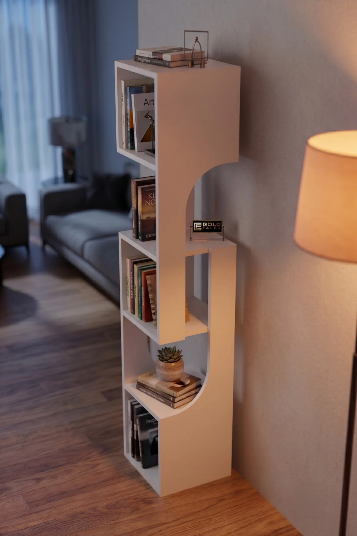 Reyo Falez Kitaplık Ahşap Dekoratif Raf 5 Katlı Modern Çok Amaçlı Kitaplık Salon Ofis Kitaplığı - Beyaz 7067 