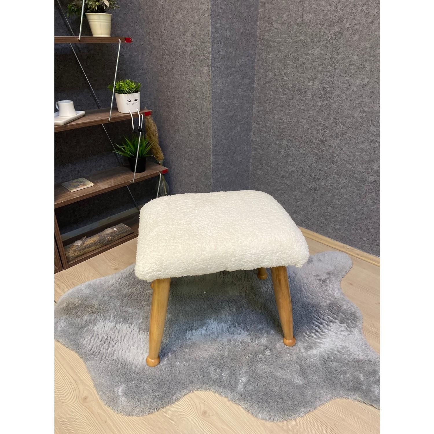 Asedia Trend Naturel Teddy Krem Ahşap Ayak Uzatma Pufu Makyaj Koltuğu Bench Tabure