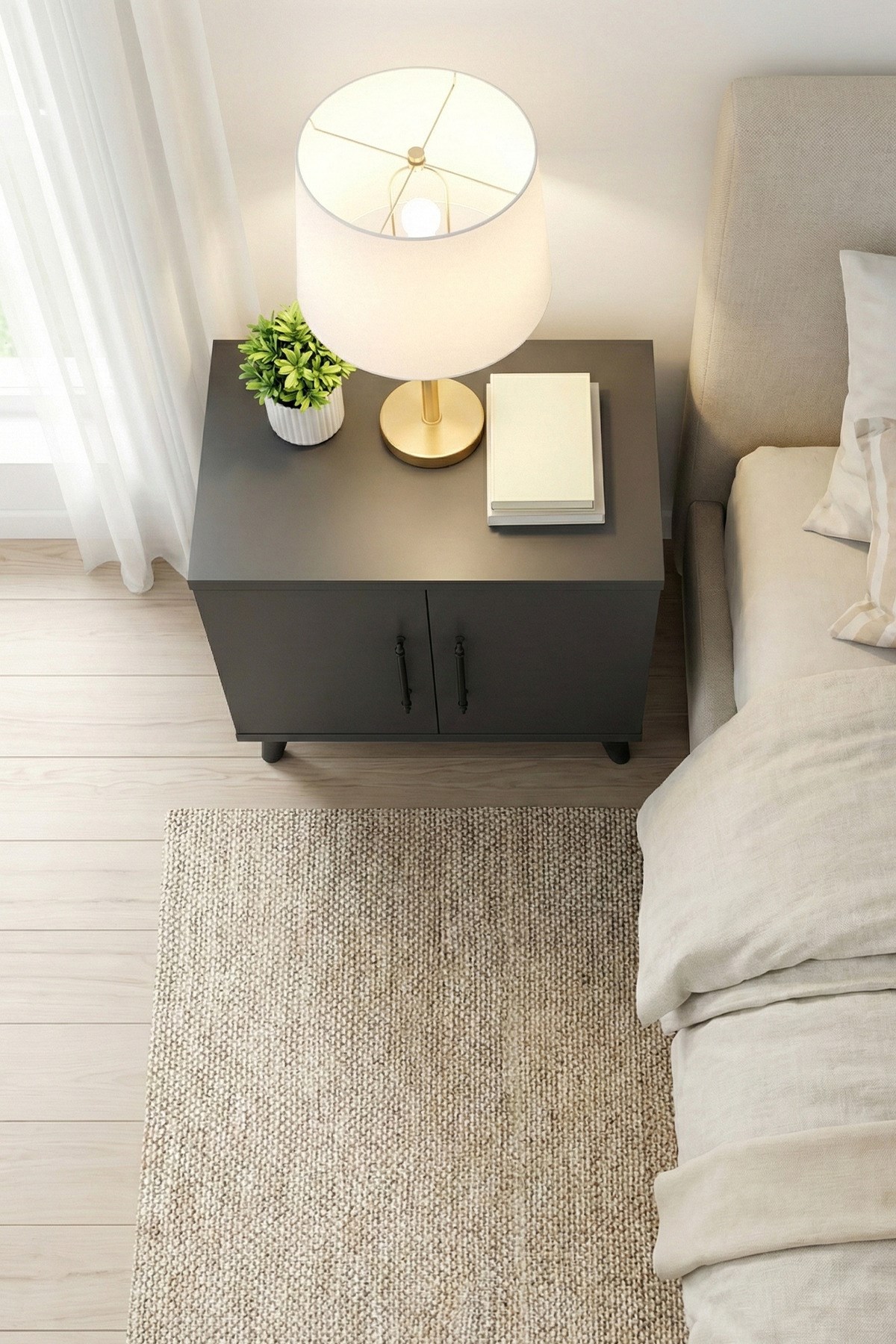 Enda Home Lumen 2 Kapaklı Raflı Klasik Komodin Antrasit