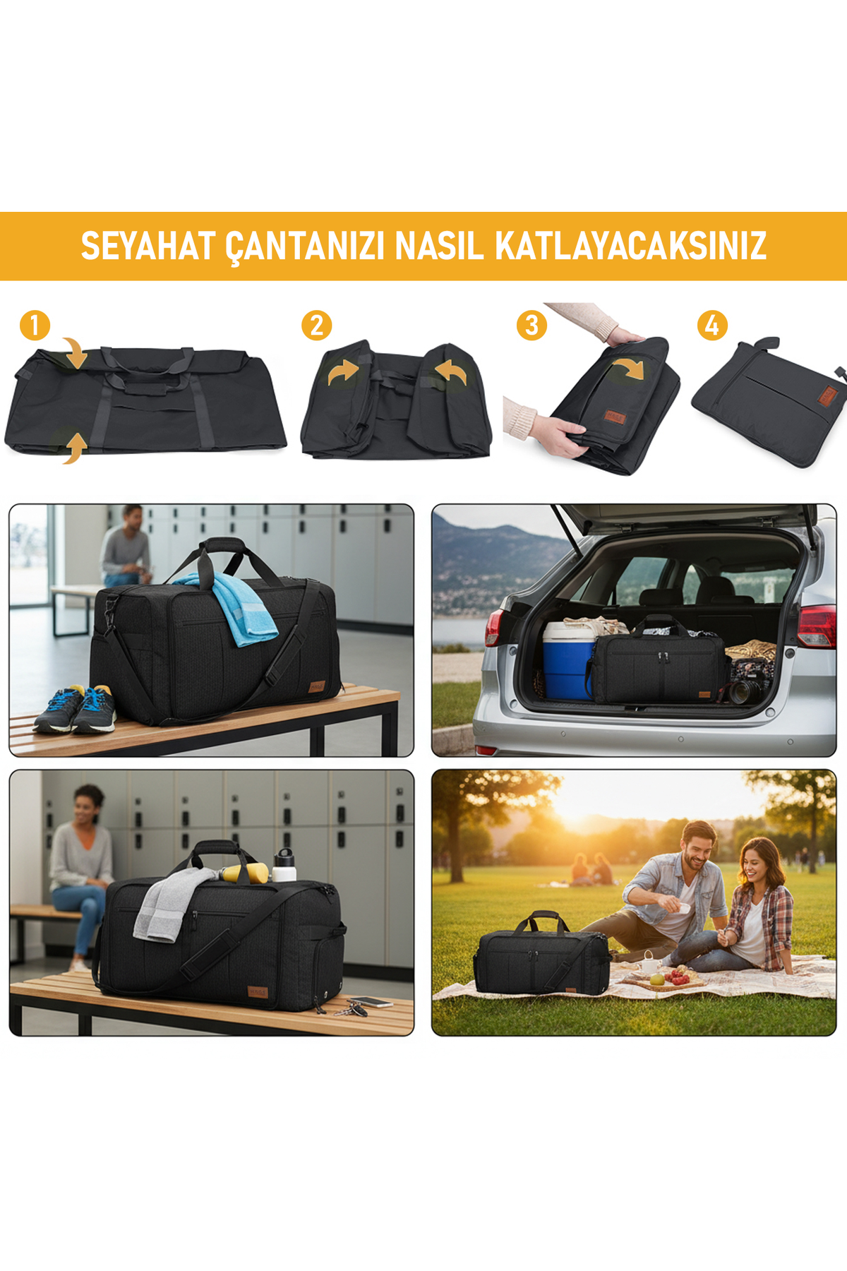 Haegs Katlanabilir Seyahat Çantası, Bavul Valiz Büyük Boy El Bagajı Çantası Erkekler ve Kadınlar için, Ayakkabı Bölmeli Hafta Sonu Geceleme, Katlanır Hurç Çanta 100L - Gri