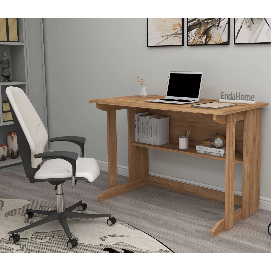 Enda Home Pillar Kütüphaneli Geniş Çalışma Masası 100x56 Cm Atlantik Çam