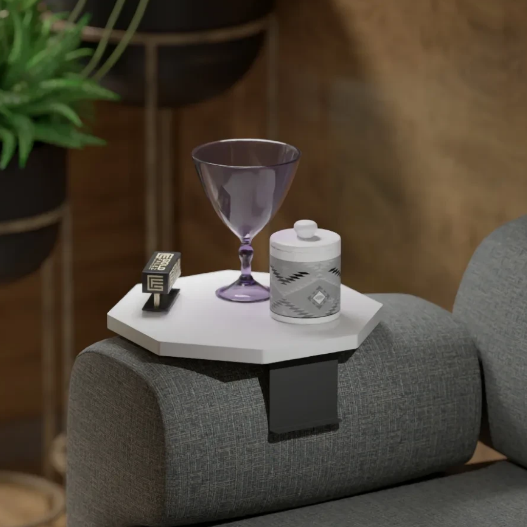 Gold Falez Dekoratif Yan Sehpa Sekizgen Beyaz