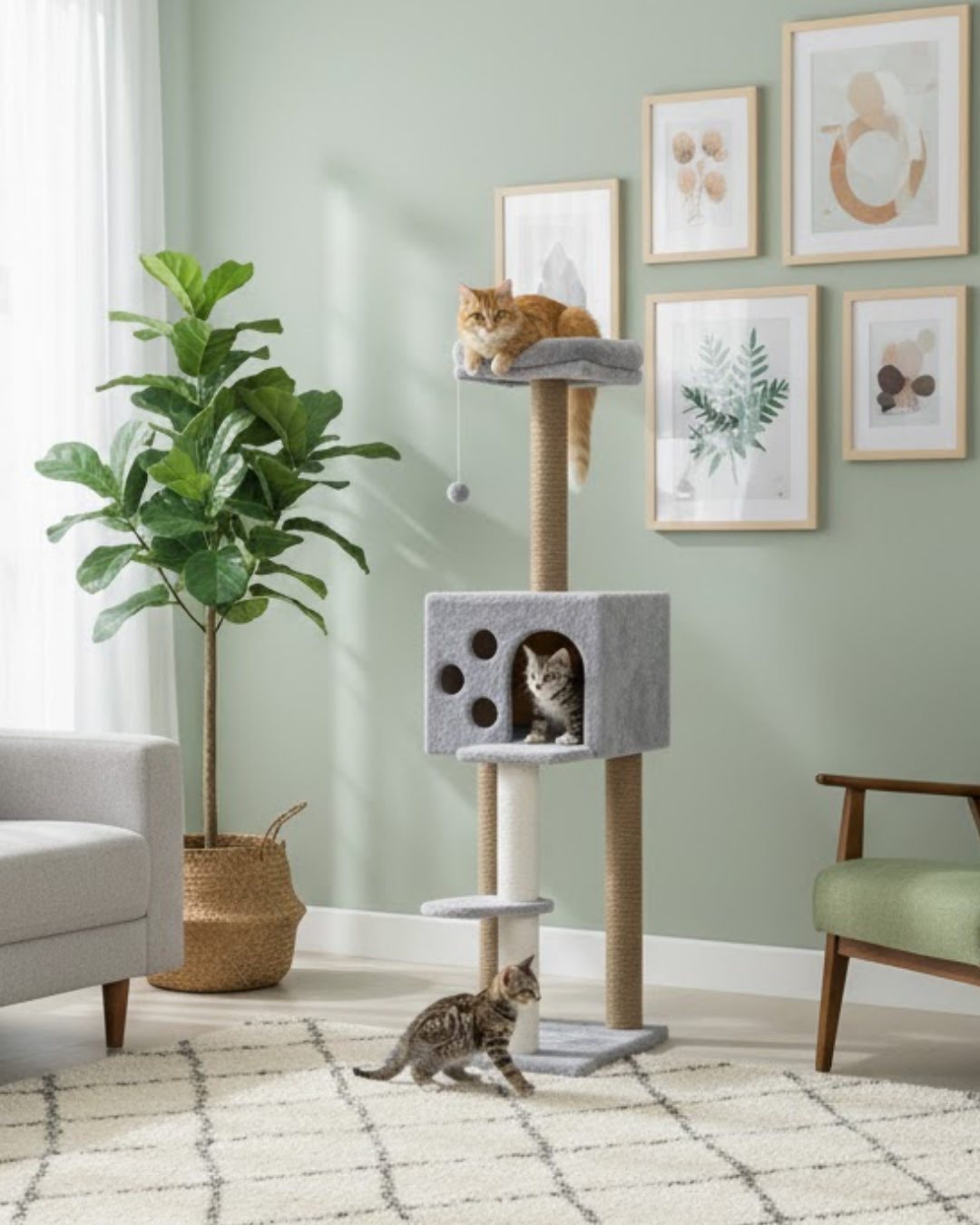Reyo Pet Kedi Tırmalama ve Oyun Evi Gri