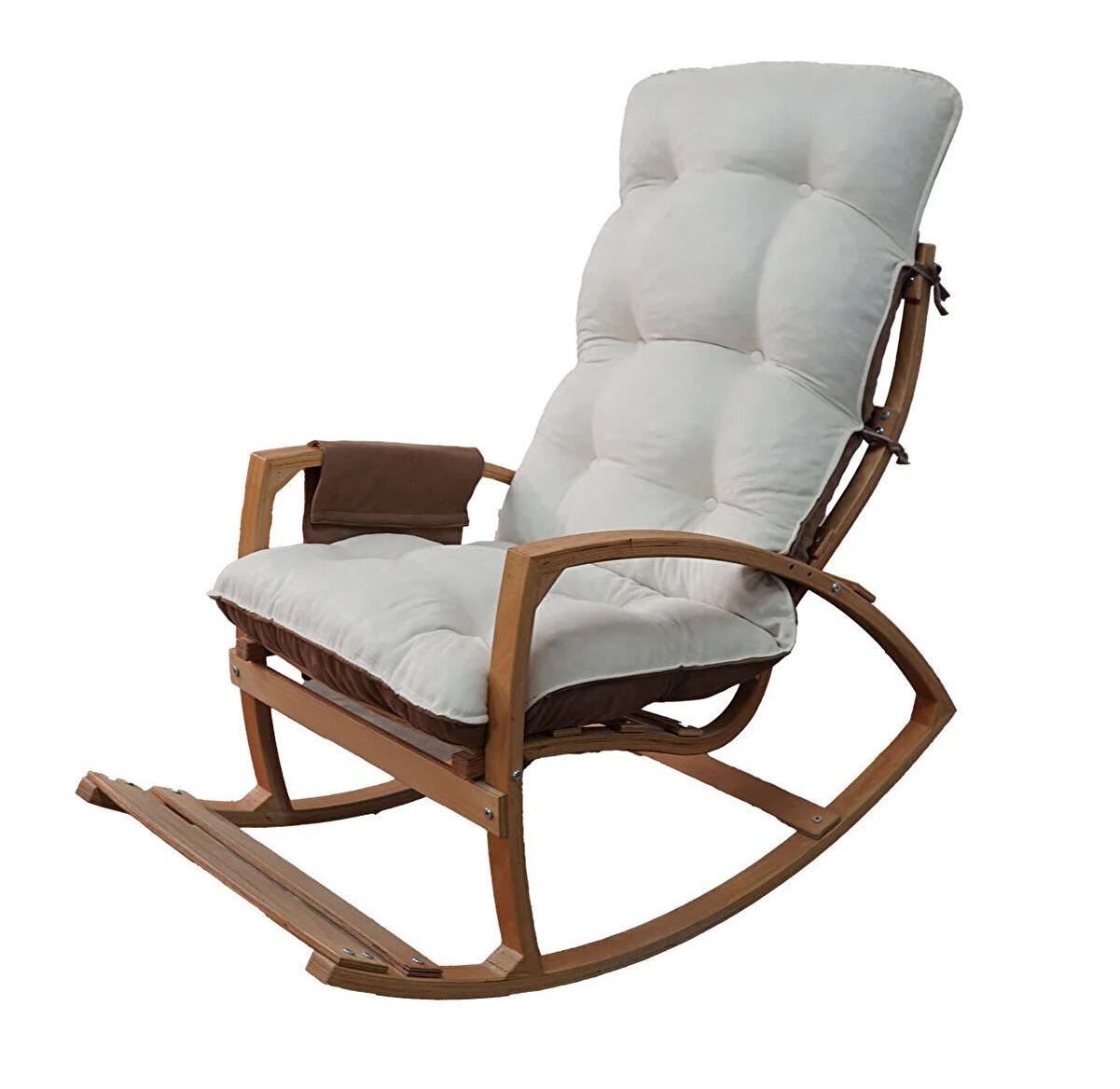 Mobildeco Vezir Erciyes Ahşap Çift Minderli Çift Cepli Sallanan Sandalye Kahve/Krem