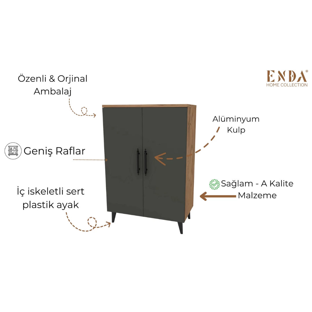 Enda Home 6 Raflı 4 Kapaklı Çok Amaçlı Dolap Atlantik Çam - Antrasit