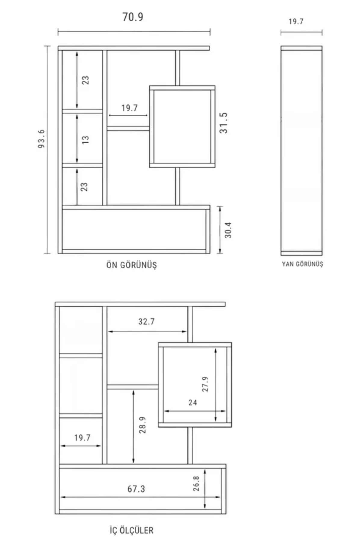 Enda Home Bigane Büyük Dekoratif Duvar Rafı 70,9 × 93,6 cm, Asimetrik Çok Bölmeli Duvara Monte Raf - Mat Beyaz
