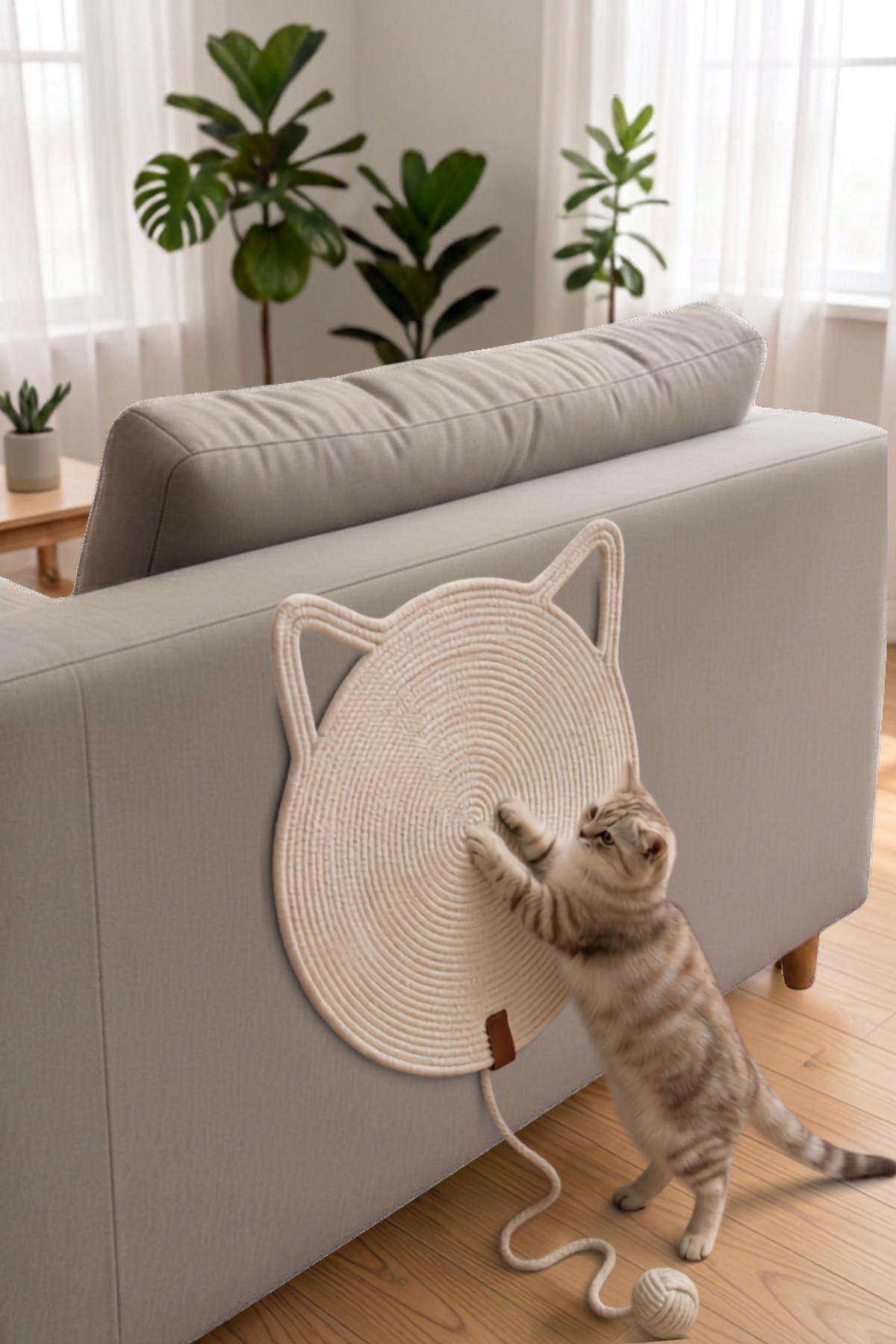Reyo Pet El Yapımı Oyuncaklı Kedi Tırmalama Matı %100 Pamuk İpli Beyaz
