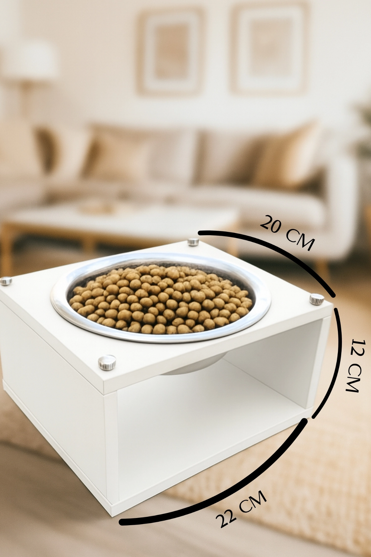 Reyo OK-AY Store Silvara Modern Ahşap Kedi ve Köpek Mama Standı Paslanmaz Çelik Kaseli Mama ve Su Kabı Beyaz