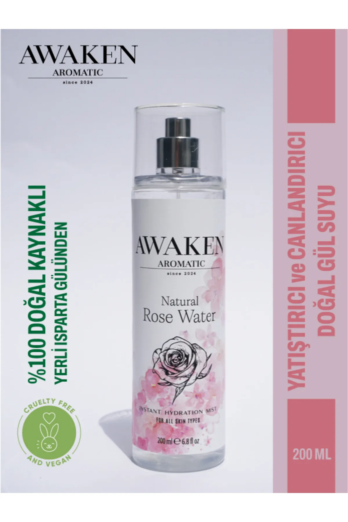 AWAKEN AROMATIC % 100 Doğal Gül Suyu, 200 ML