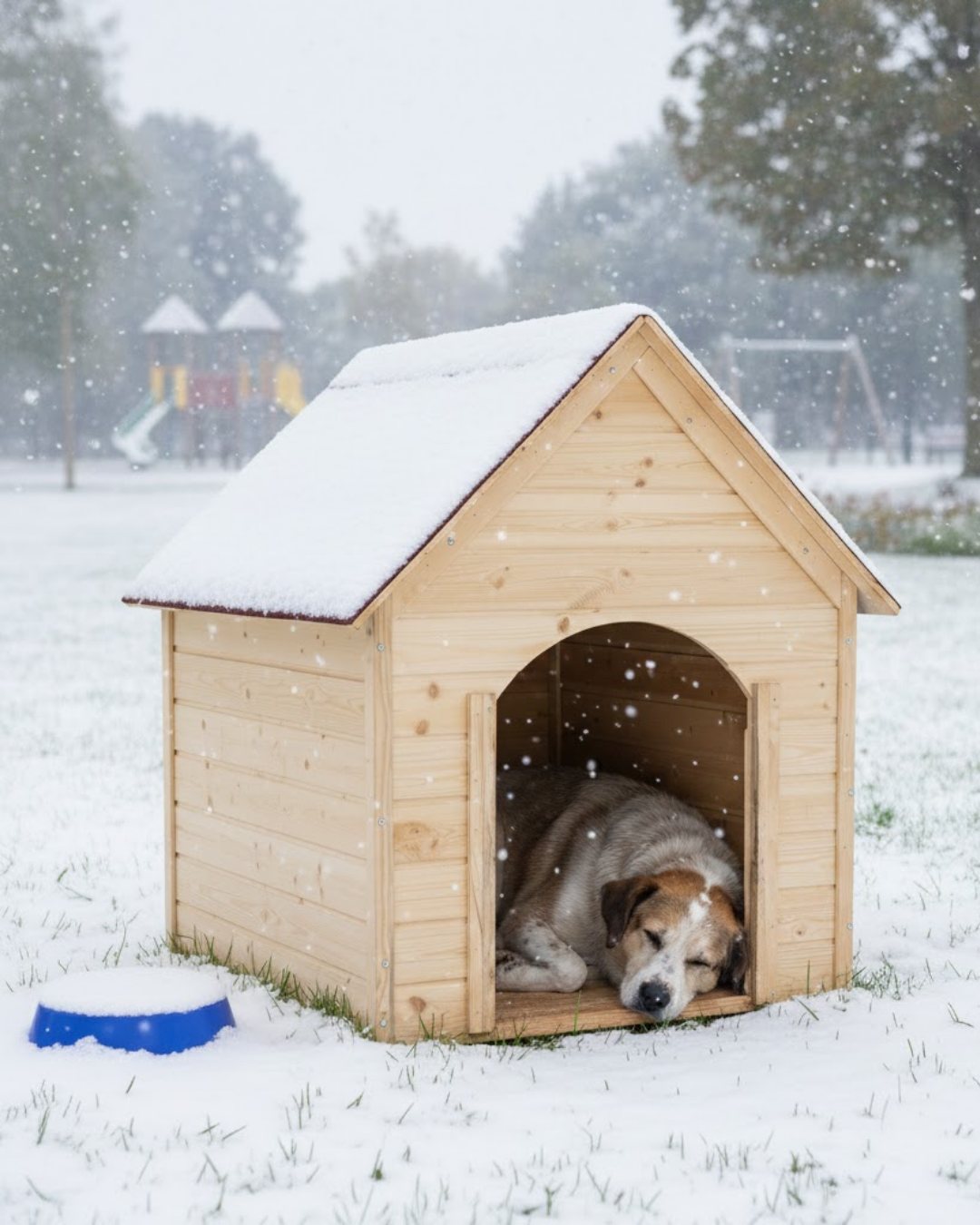Reyo Pet Suya Soğuğa Dayanıklı Lüks Büyük Boy Ahşap Köpek Kulubesi Sokak Köpek Evi Kırmızı Çatılı 100x100x78 cm