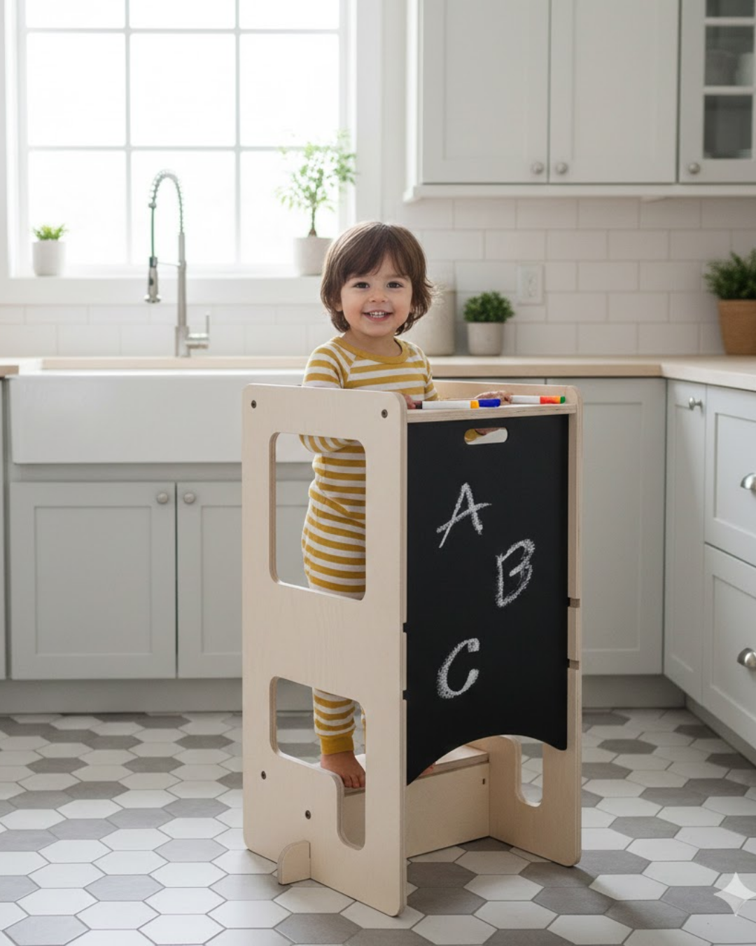Mamatoyz Flip Natural 3'ü 1 Arada Öğrenme Kulesi & Aktivite Masası & Yazı Tahtası