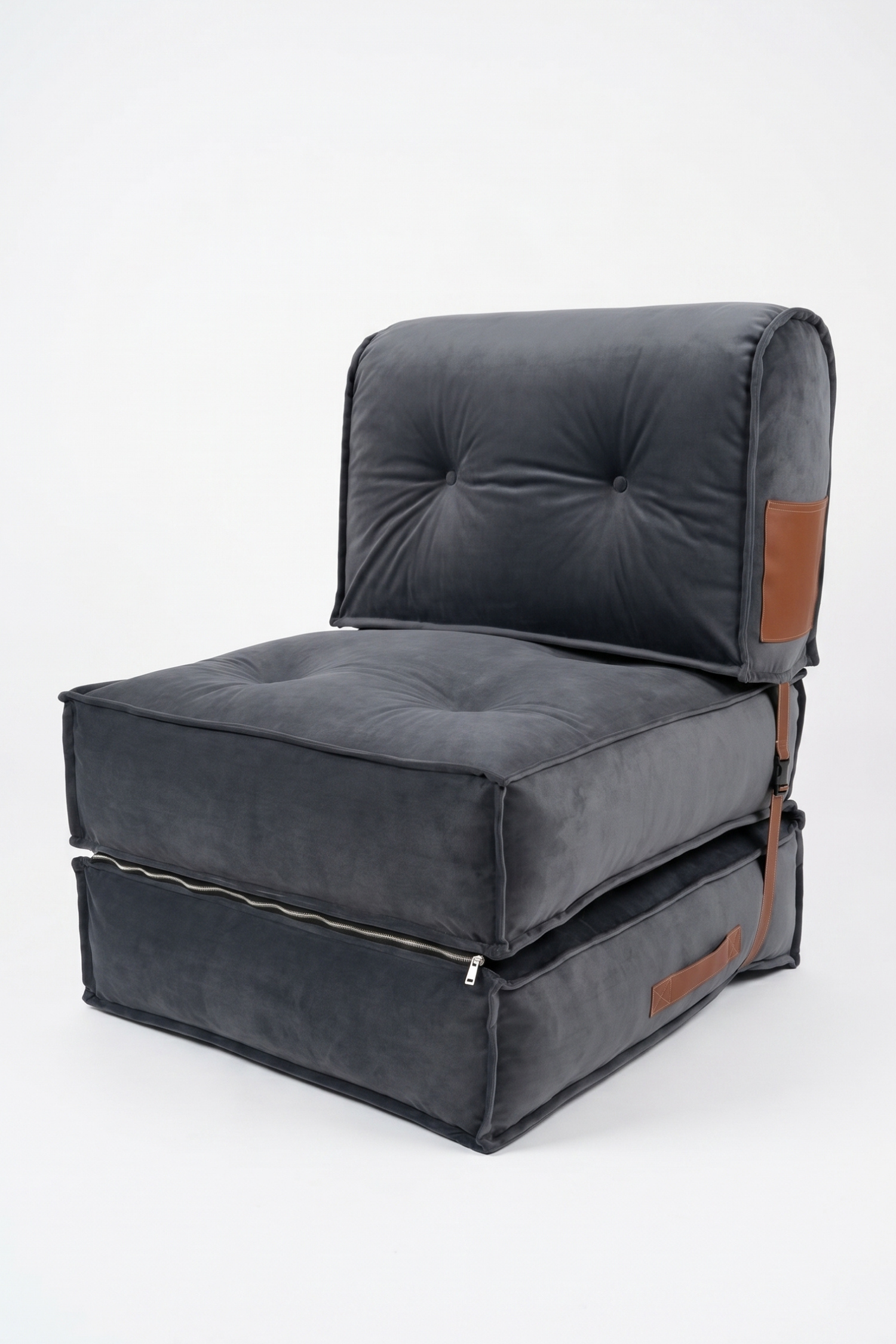 Pufymax Comfort Minder Koltuk Modüler Yer Koltuğu Sırt Destekli Oturma Minderi 75x75x85cm Yıkanabilir Fermuarlı Gri 