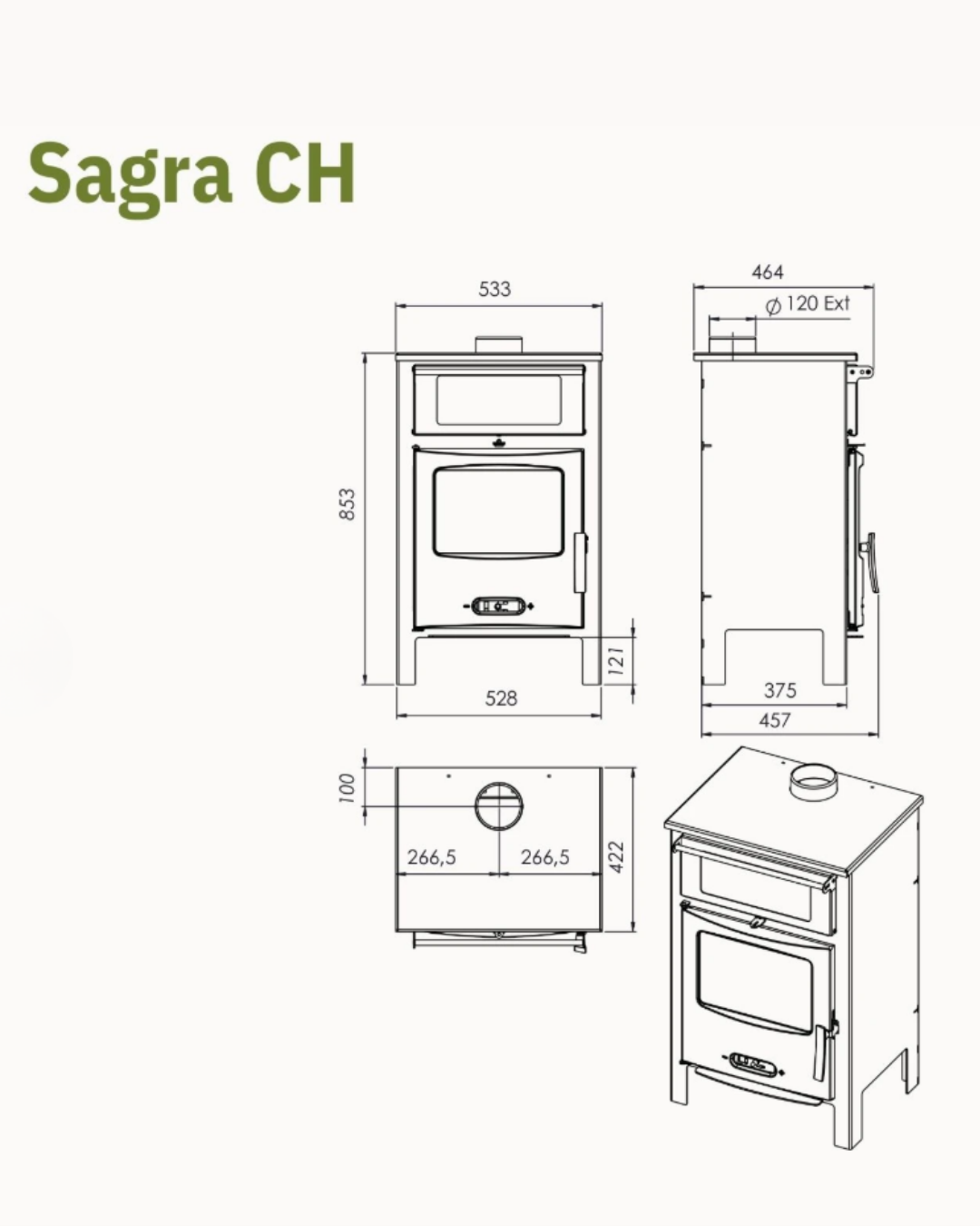 Lacunza Sagra CH 6-12 kW Kuzine Odun Sobası