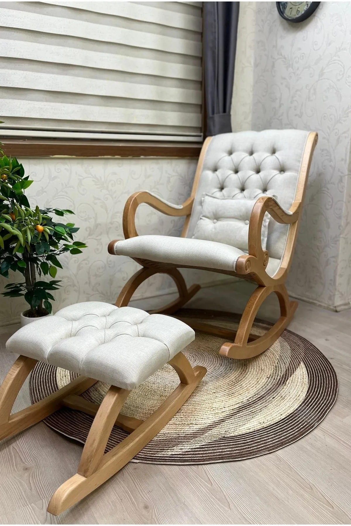 Asedia Rustik Naturel Krem Sallanan Sandalye Dinlenme Koltuğu Baba Koltuğu