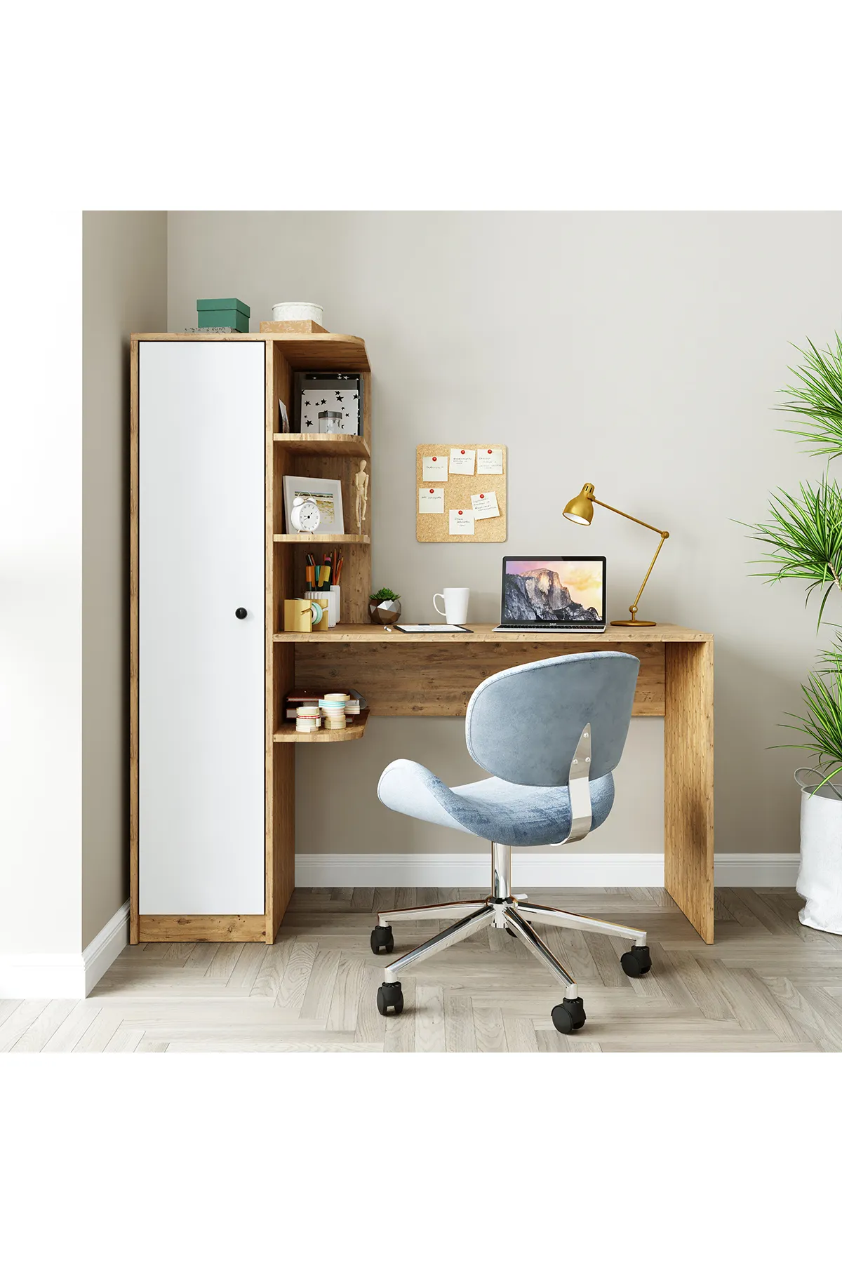 Roomart Roma Raflı Çalışma Masası, Çalışma Ofis Masası Sol Dolaplı Atlantik Çam