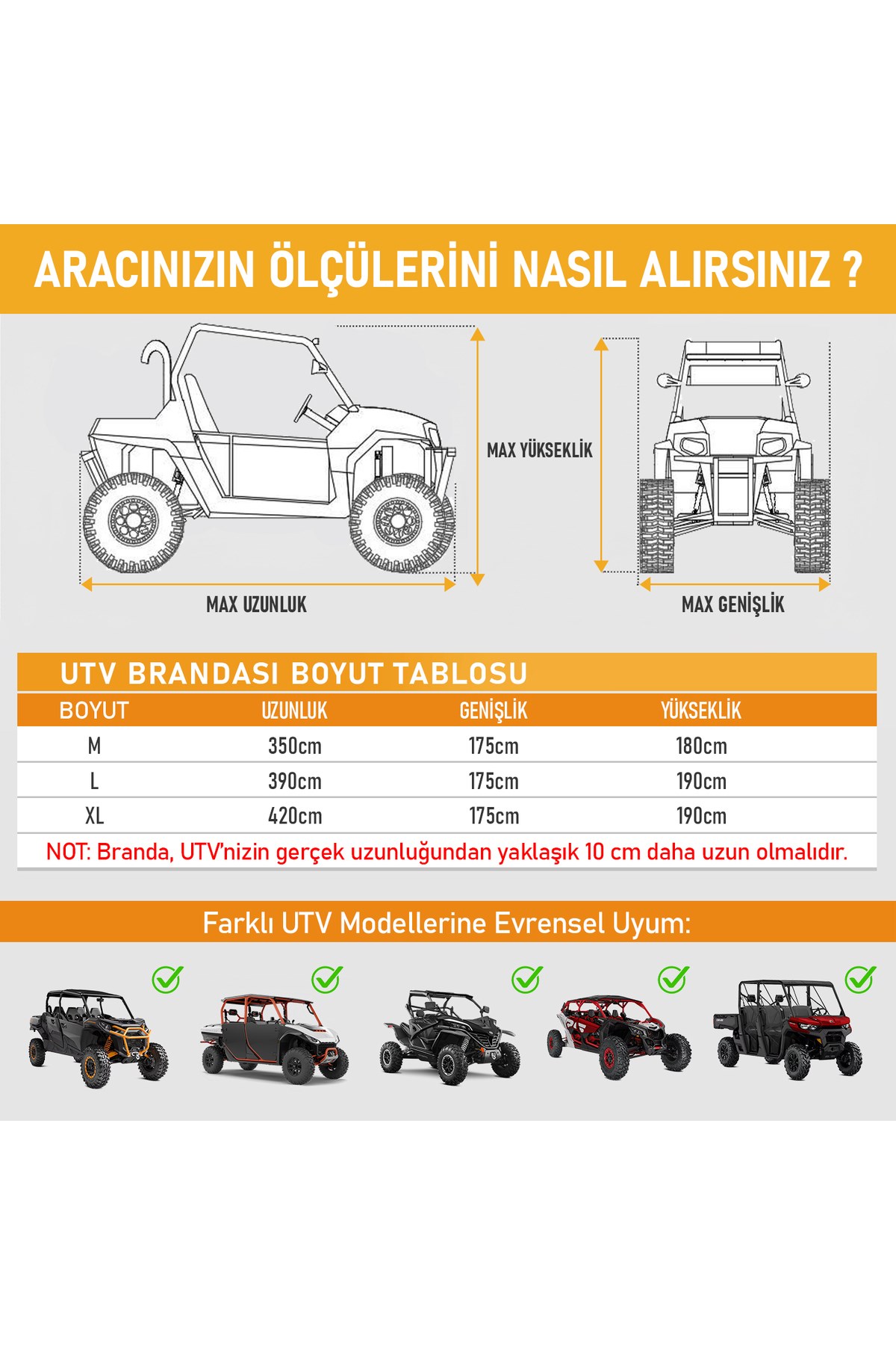 Haegs UTV Brandası, UTV Koruma Kılıfı, Örtüsü, Ağır Hizmet Tipi, Su Geçirmez, 4 Mevsim Koruma, Çift Sıra Koltuklu 4-6 Kişilik UTV için (L-390-175-190cm) Gri