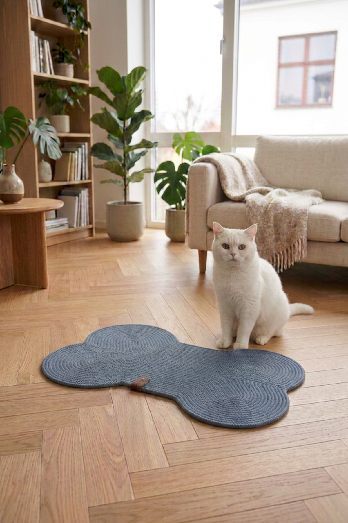 Reyo Pet El Yapımı Kemik Kedi ve Köpek Mama Matı, Kedi Tırmalama Matı, %100 Pamuk İpli - Mavi