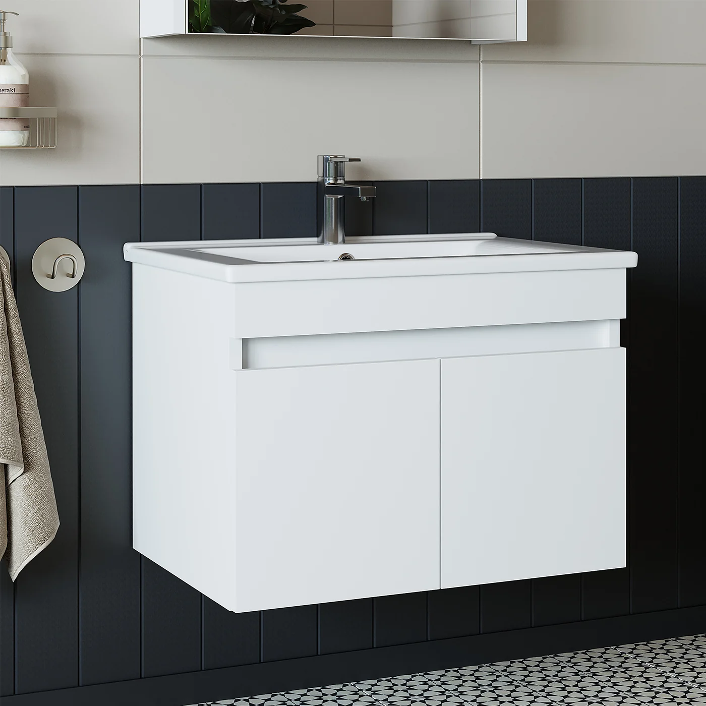 Roomart LD3 Ayaksız 2 Kapaklı Lavabolu Beyaz Mdf 65 cm Banyo Dolabı