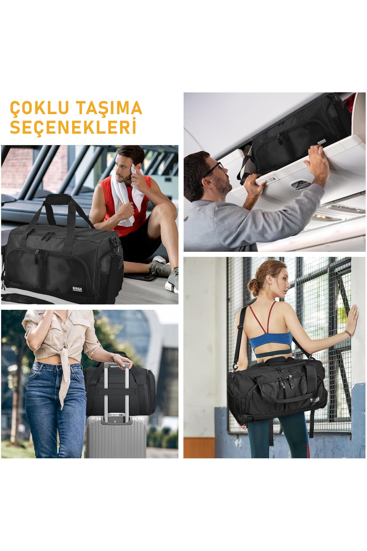 HAEGS Spor Çantası, 10 Cepli, Ayakkabı bölmeli, Su Geçirmez Islak Eşya Keseli, Organizer Tasarımlı Dayanıklı Bay Bayan Seyahat Çantası, Gym, Fitness Çantası, Medium - Mor