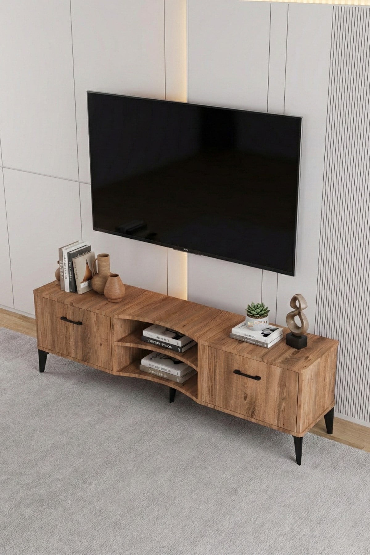 Reyo Falez Vera Tv Sehpası 160x35x50 cm Çok Amaçlı Televizyon Ünitesi Raflı Dolaplı Salon Oturma Odası 5055 Atlantik