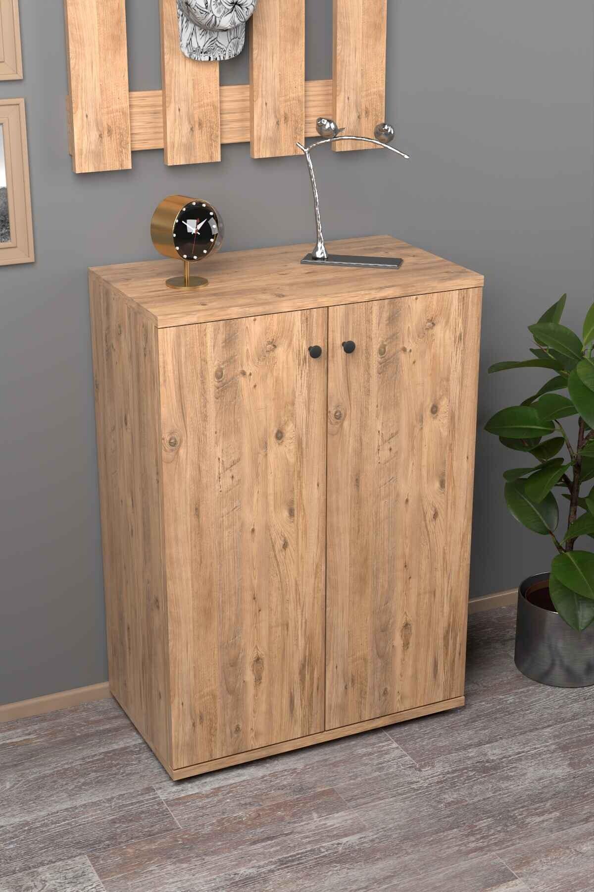 Reyo Falez Ayakkabılık Çok Amaçlı Dolap 5 Raflı 2 Kapaklı Çam