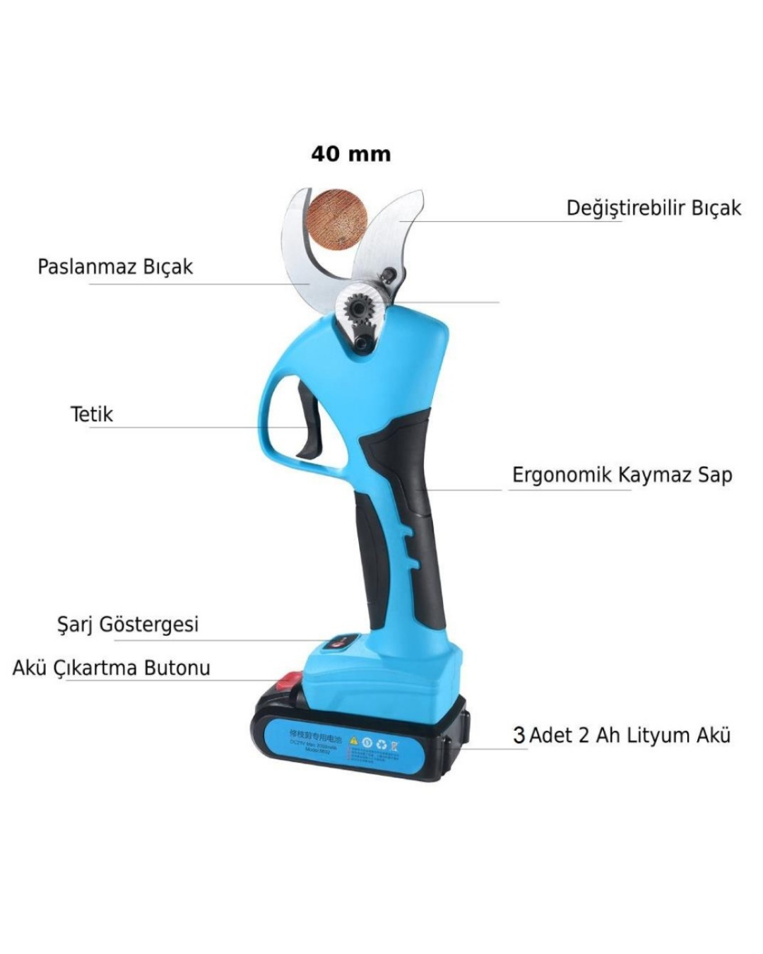 Suca SC 8605 Akülü Şarjlı Budama Makası 40 mm 2 Akülü