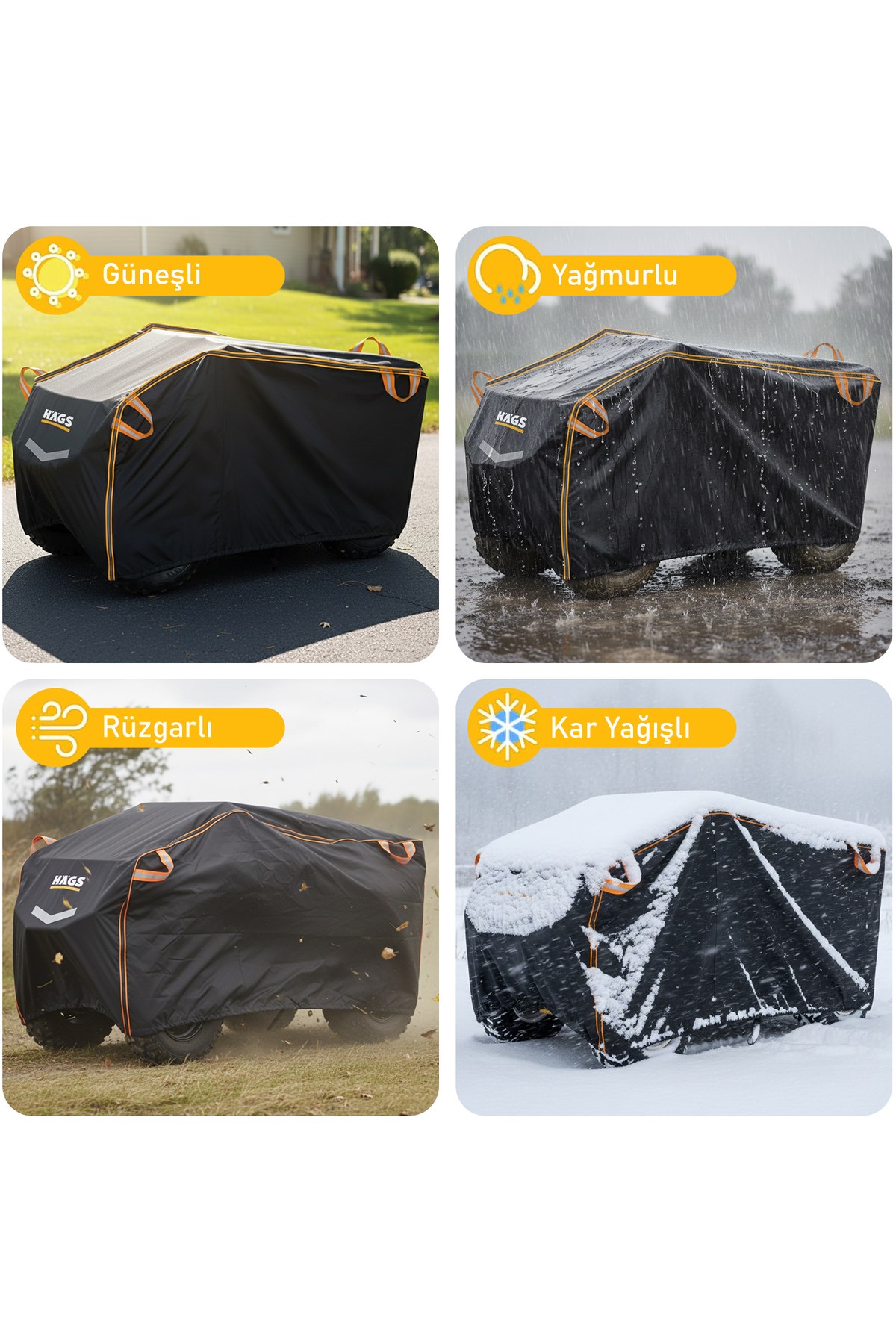 Haegs ATV Brandası, ATV Koruma Kılıfı, Örtüsü Su Geçirmez Dış Mekan Ağır Hizmet Tipi, 4 Mevsim (L-200-95-105cm) - Siyah - Gri