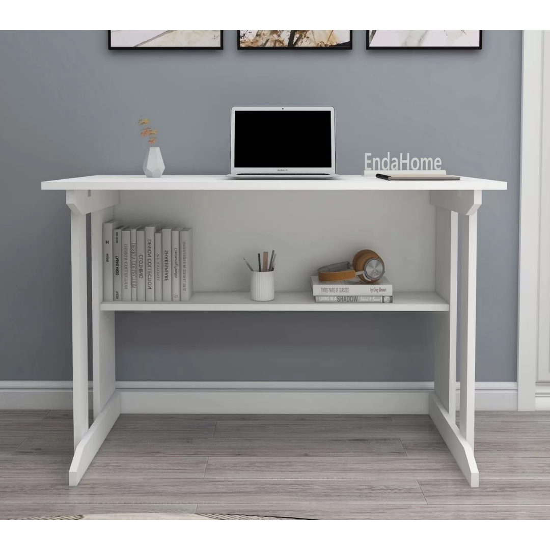 Enda Home Pillar Kütüphaneli Geniş Çalışma Masası 100x56 Cm Beyaz
