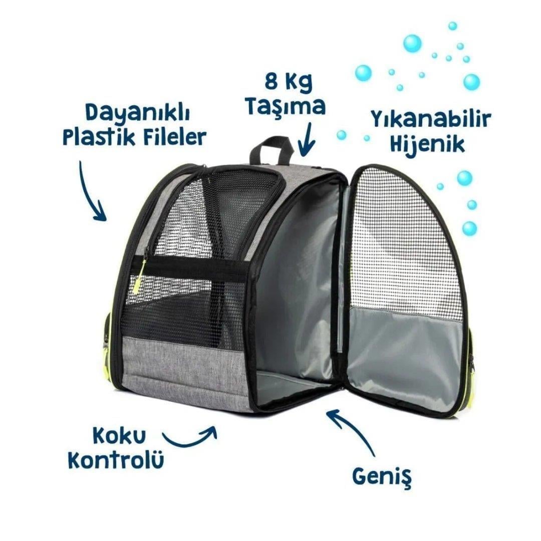 Brave Paws Plastik Fileli Piramit Model Yıkanabilir Kedi ve Köpek Çantası Gri